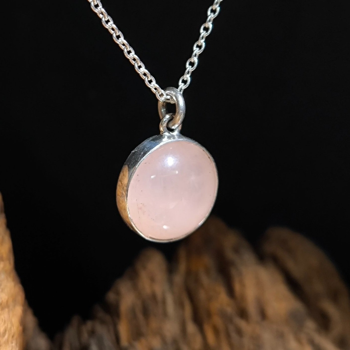 Rosenquarz,in Silber gefasst, handgemacht