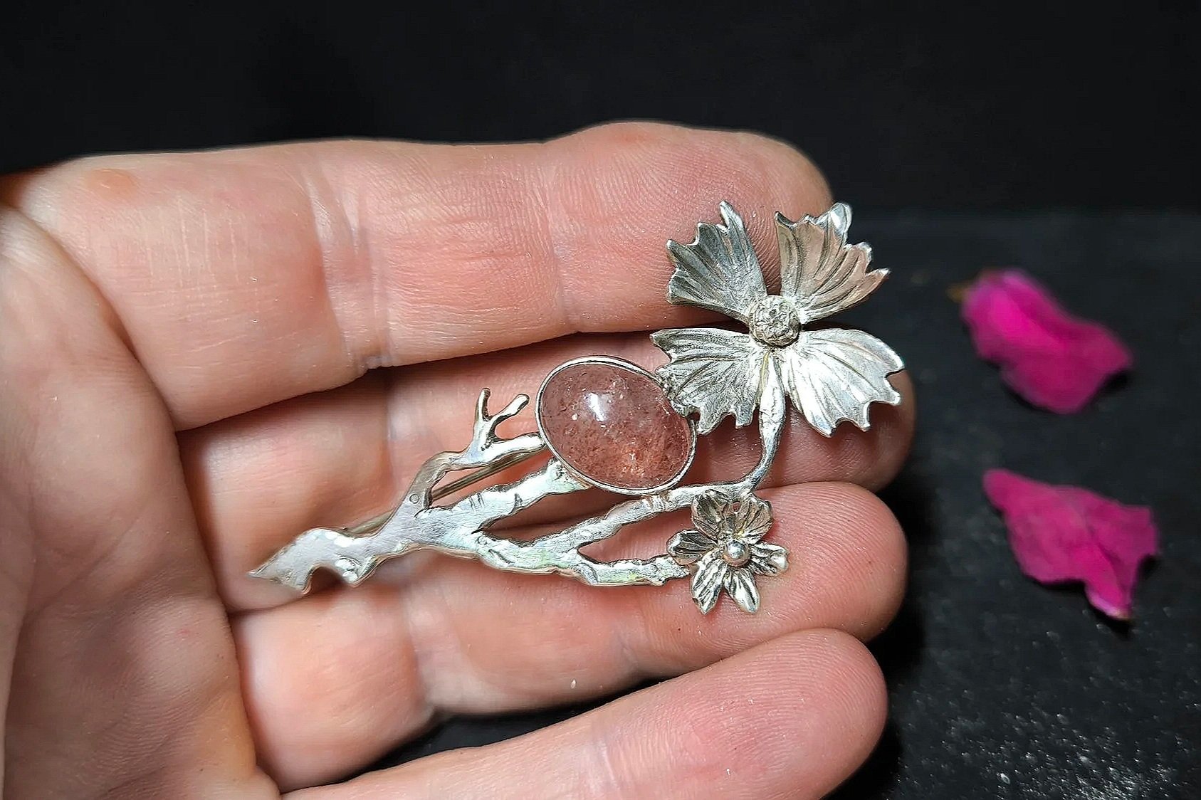Anstecknadel Silber, Blüte, handgemacht