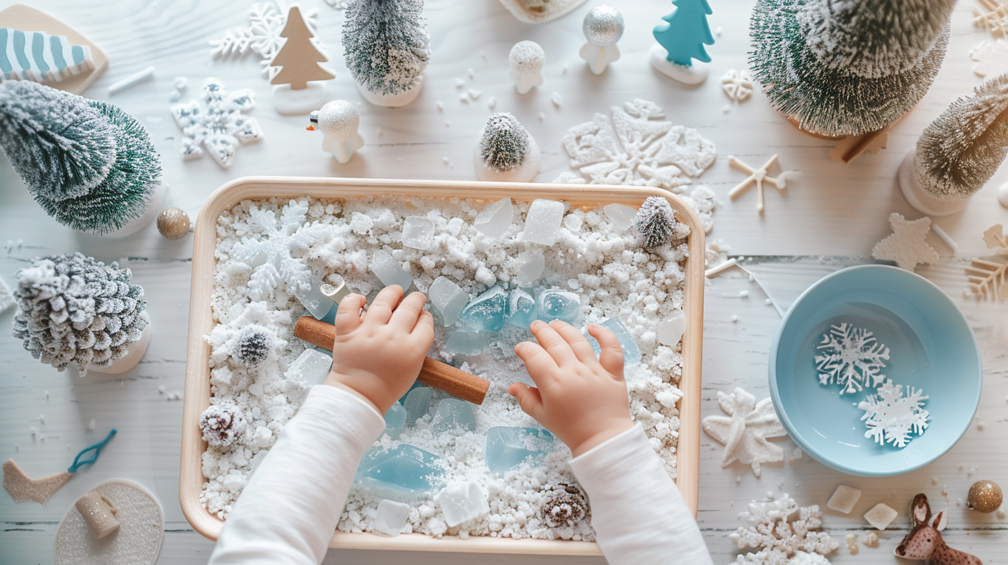 Zelf een winter thema sensorische speelbak maken