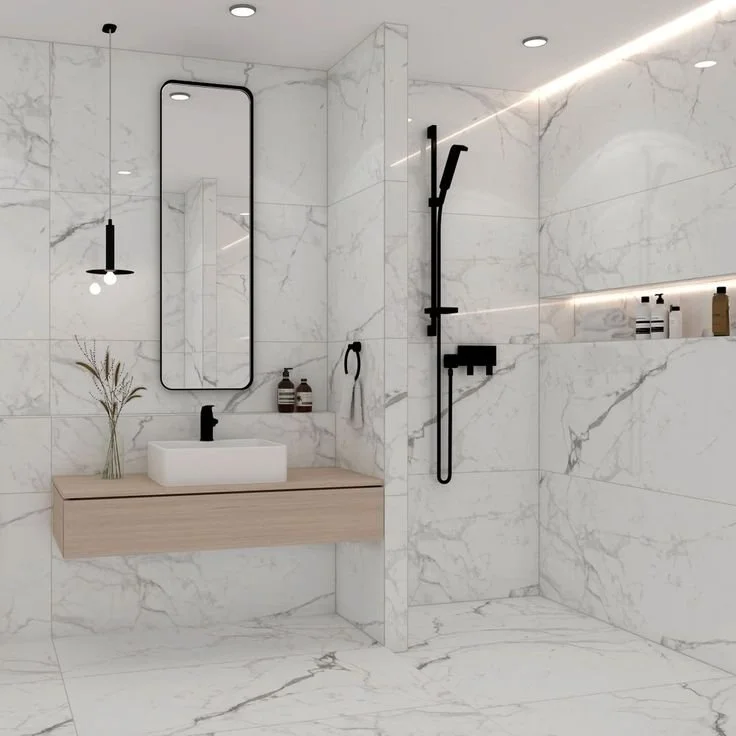 Carrera White Marble Effect Rectified Polished Porcelain Wall and Floor Tile.jpeg