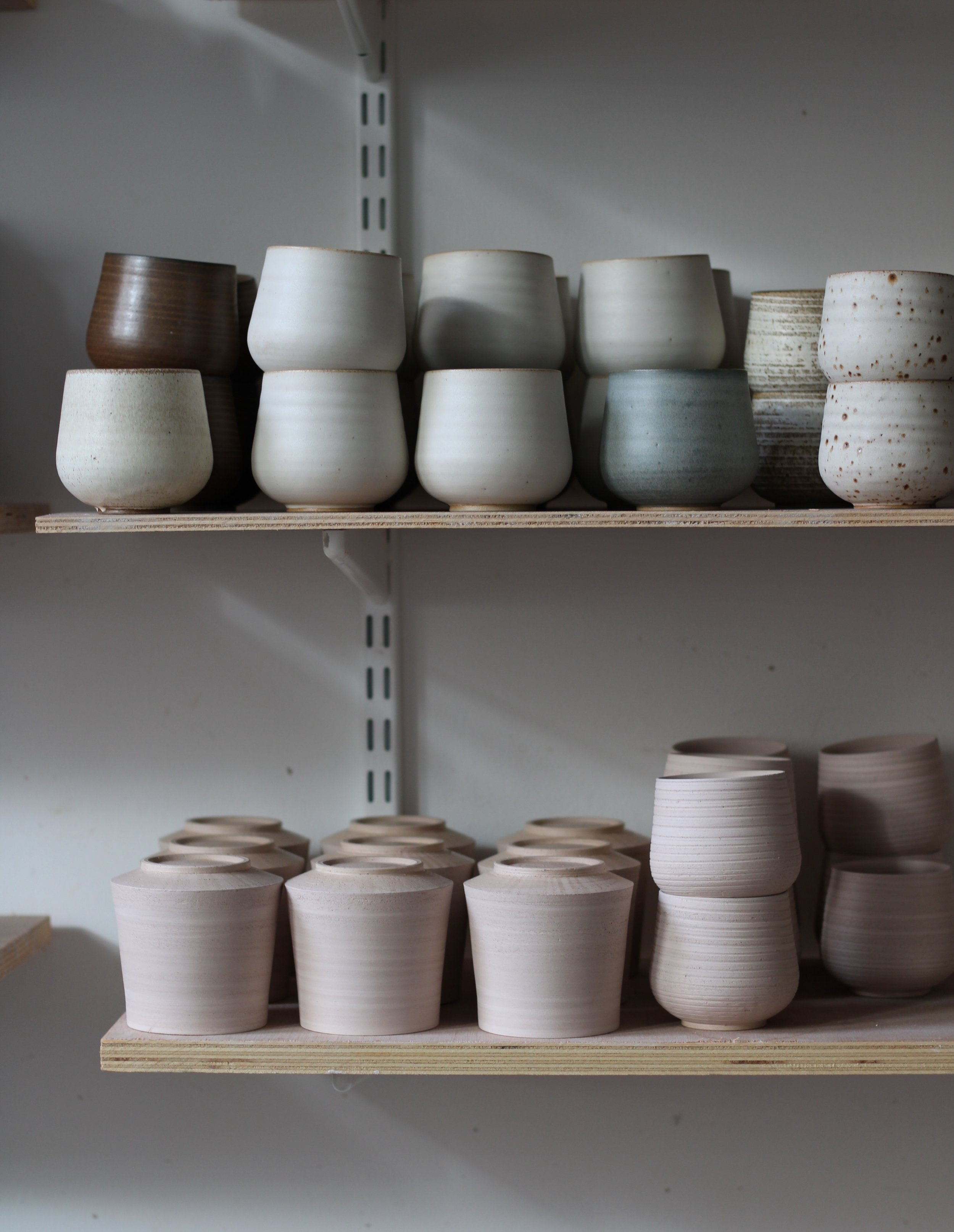 Did I say I&rsquo;ve made a lot of cups lately? Some of them are ready, and some went into the kiln today along with the short mugs. I&rsquo;m planning to restock them on 1st November, along with the wood fired pieces.

Isn&rsquo;t the autumn light t