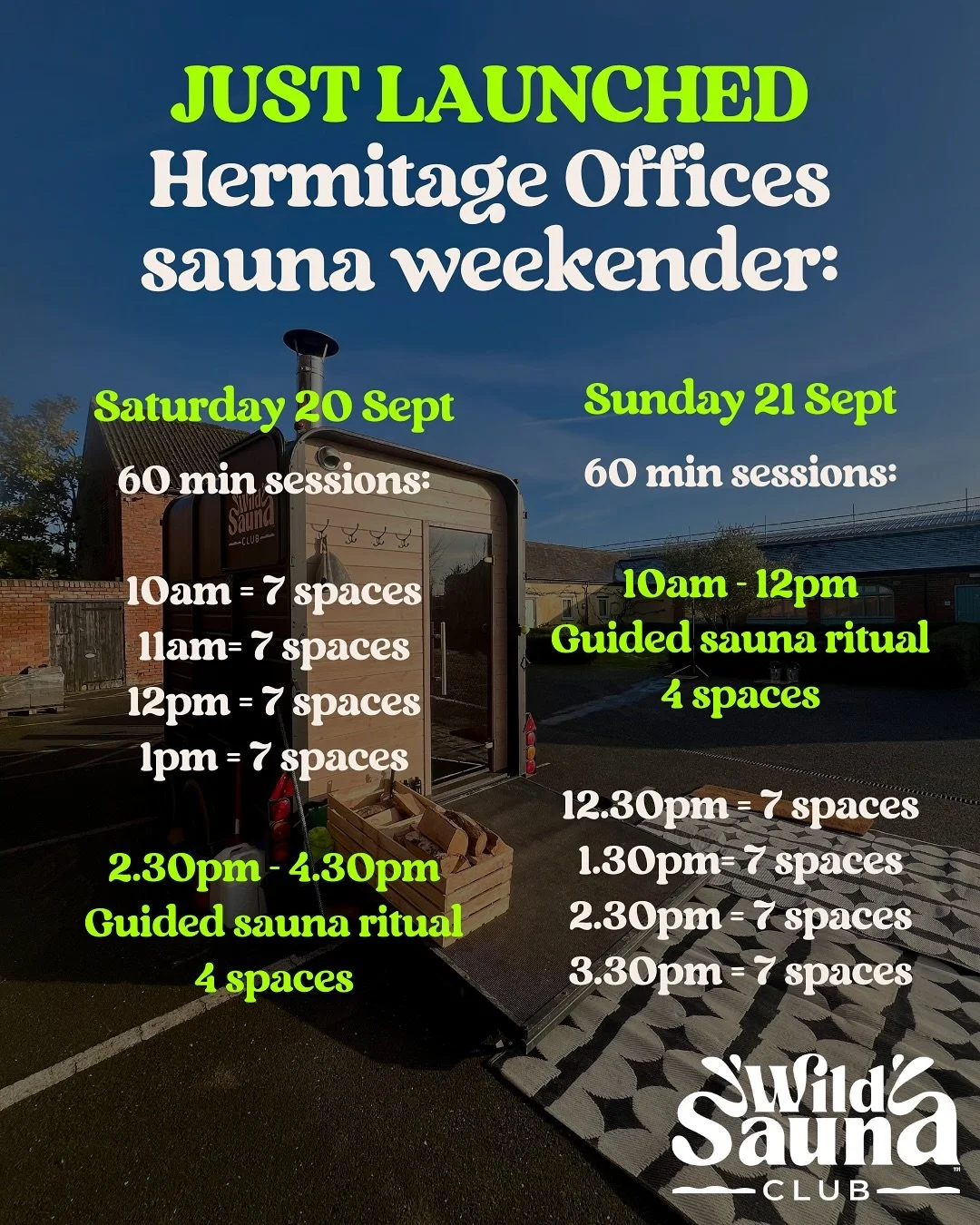 We are really excited to announce that this coming weekend we are hosting a last-minute sauna weekender at the Hermitage Offices (between Market Harborough and Desborough).
And you have two different options to choose from…
Either book a pla