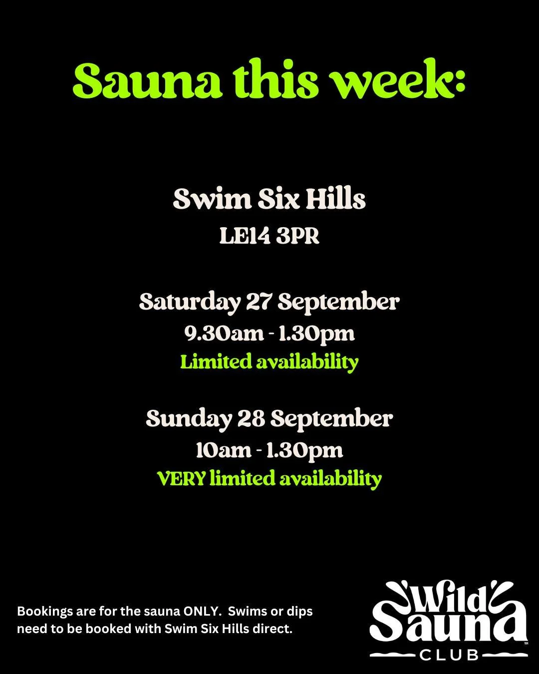 YOUR SAUNA OPPORTUNITIES FOR THIS WEEK...
Book via our website. 
#SwimSixHills #MeltonMowbray