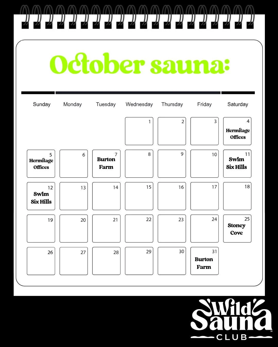 Planning your sauna sessions in? Here's what we have coming up in October. 
- Another pop-up at Hermitage Offices - our Goddess Guided Sauna Ritual Session has SOLD OUT, but there are plenty of community sauna seats available. @hermitageworks 
- Th
