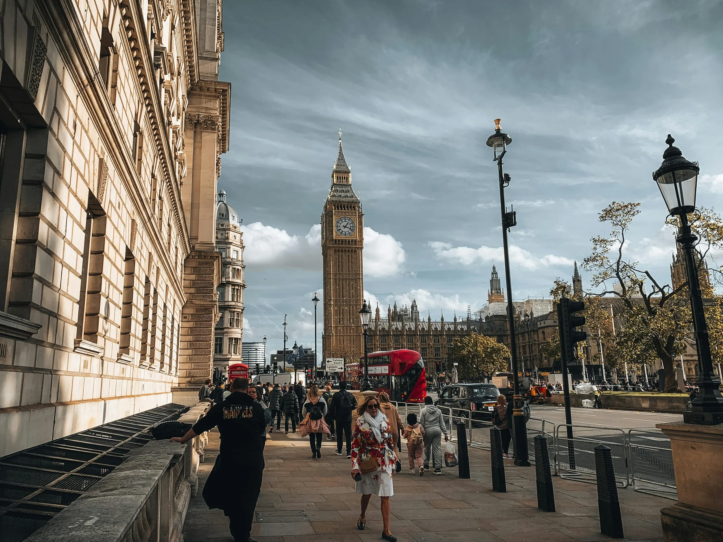 London walking tour near Westminster and Big Ben historic city streets