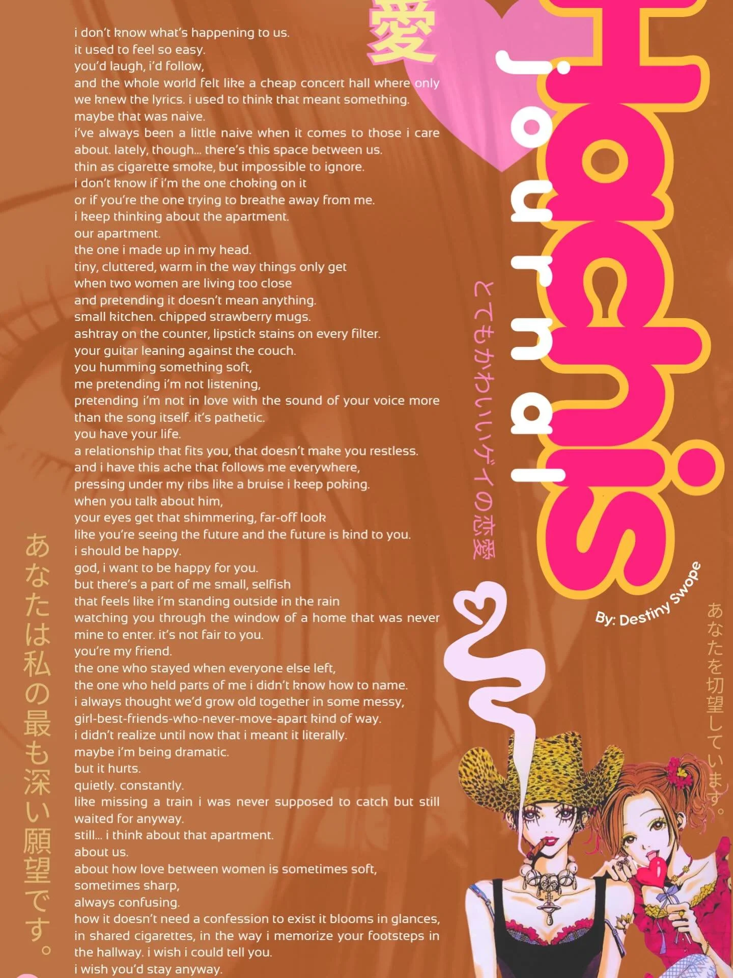 @destiny.swope&rsquo;s piece &ldquo;Hachi&rsquo;s Journal&rdquo; from ISSUE 04: OBSESSION 💓

if you want a print copy of the complete issue, make sure to come to our anniversary launch parties in boston and LA where we&rsquo;ll be selling them!! dig