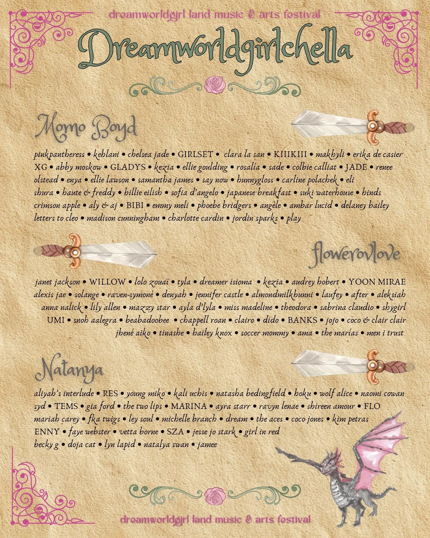 sooo dreamworldgirlchella when&hellip;? 🦄🦄🍬👑⚔️🏰 (and yes all of our headliners are black womennn)
.
.
couldn&rsquo;t tag all of our dream artists but just know we LOVE THEM allllll and are patiently waiting for the day we can bring something lik