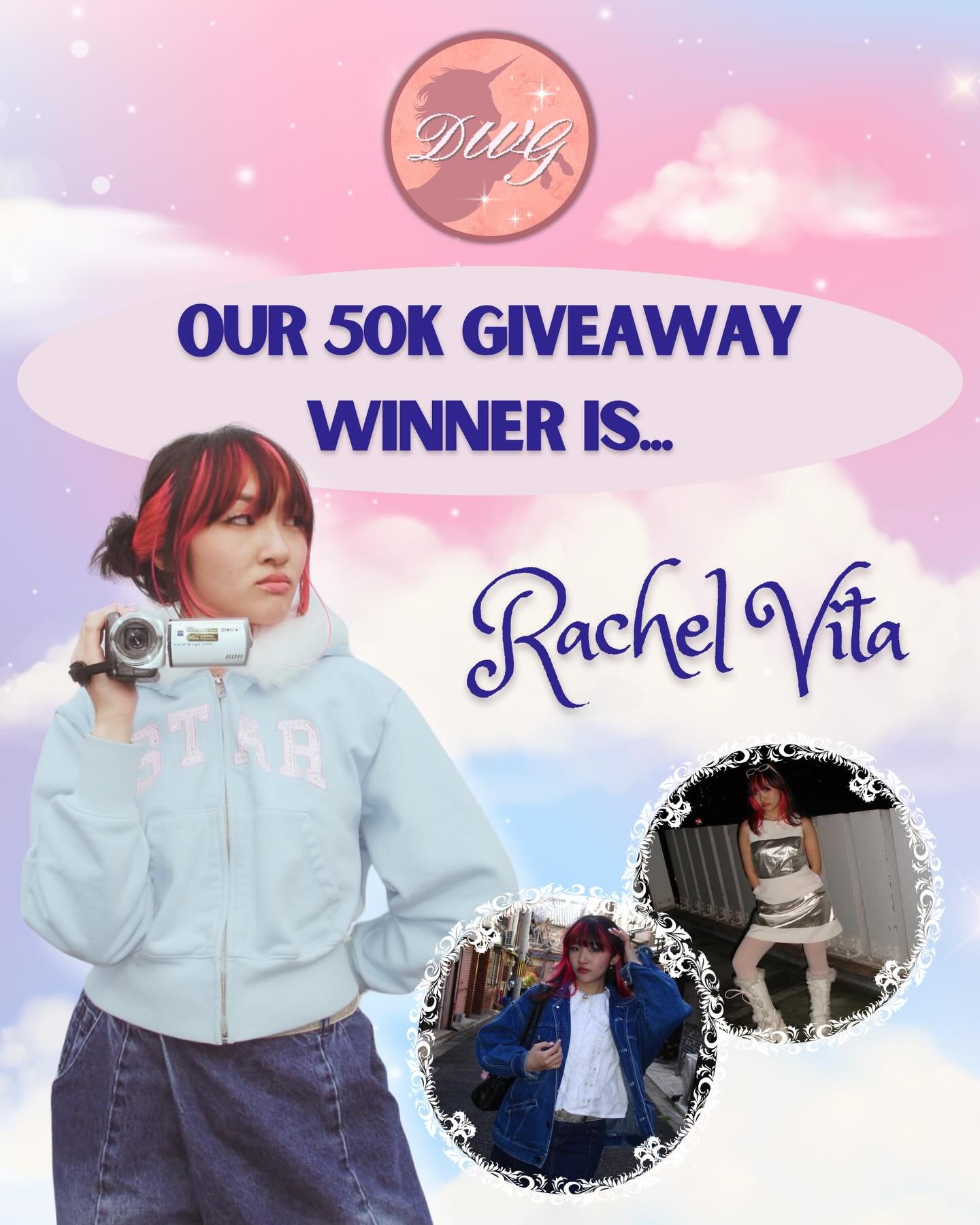 CONGRATULATIONS TO OUR 50K GIVEAWAY WINNER @rachel.vita 🎉 please dm us so that you can claim all of your prizes !!! <3 #dreamworldgirllll