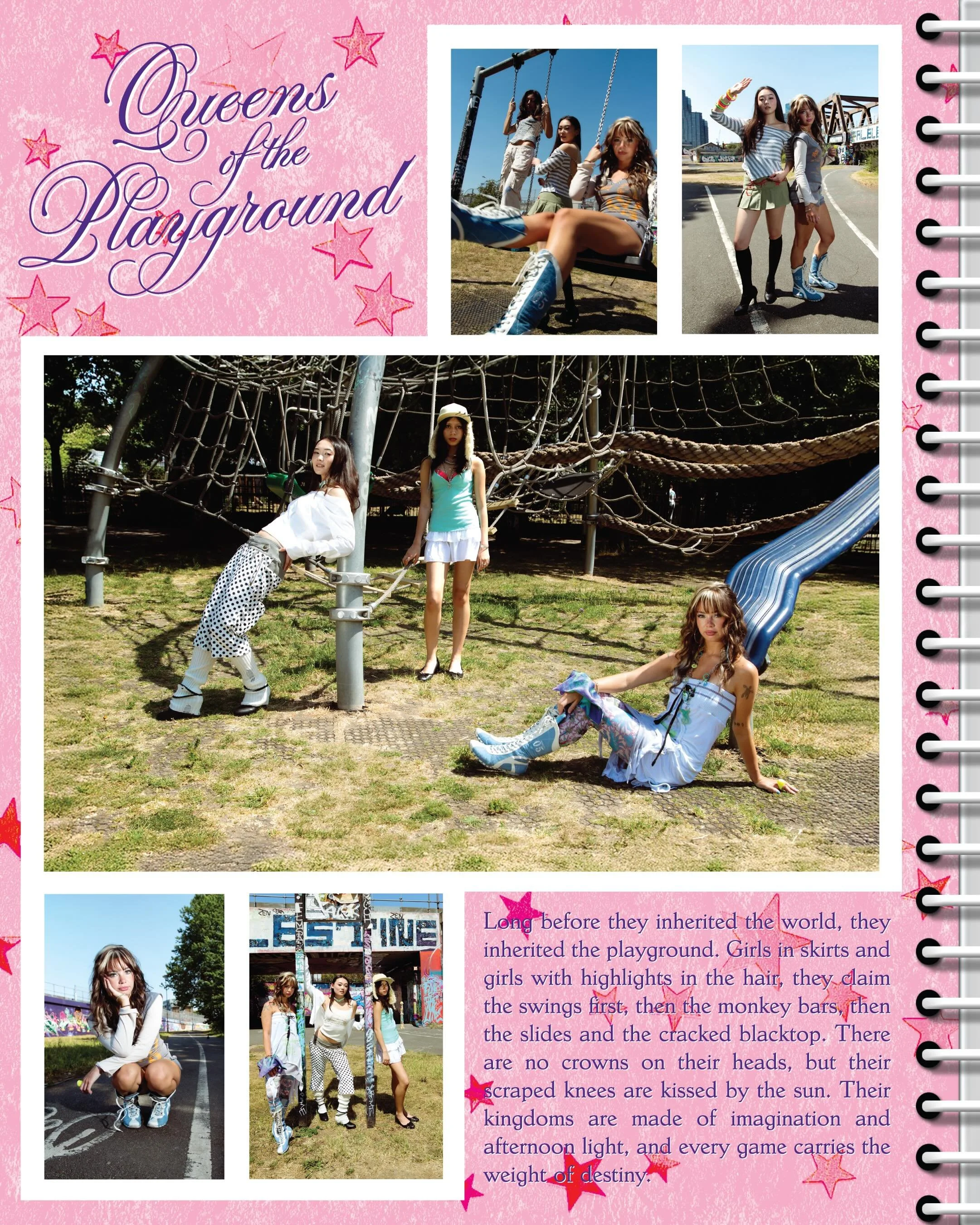 QUEENS OF THE PLAYGROUND 🛝

photos: @lirokpp 
design: @rubygraceart 
creative direction: @myheartishealing x @daphnerbryant 
assist creative direction: @lirokpp 
styling: @xxfuuzz 
MUA: @myheartishealing 
models: @phoebegfield @melaniesue_min @divsd