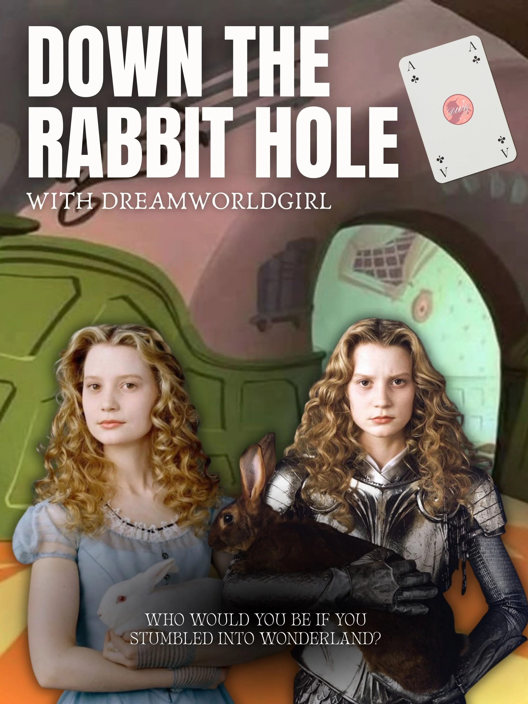 dreamworldgirl is headed to wonderland&hellip; who&rsquo;s coming with us🐇🌼🍵🕰️ 
.
.
.
graphics by @emmursss 🐰
#aliceinwonderland #wonderland #quiz #2000s #zine