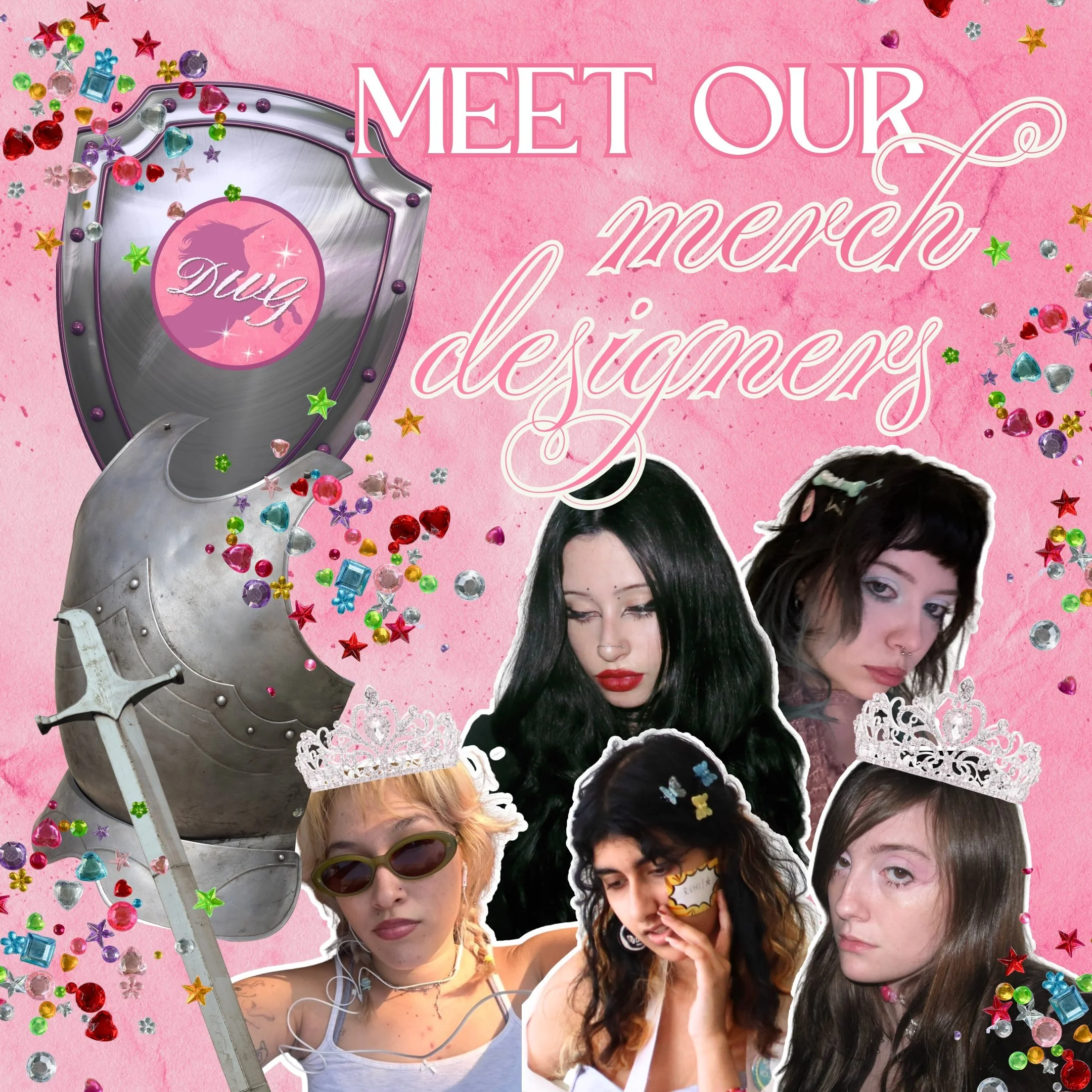 We are very excited to present our merch designers for the FANTASY collection ⚔️👑💕 Meet Melina (@melina.clowns / @melinasmind), Kirsty (@notarealbunni), Sophie (@sweetn0thlngs), Ruhi (@mi.magni) &amp; Alexina (@pixiepaiin / @pixiepainart)! Their am