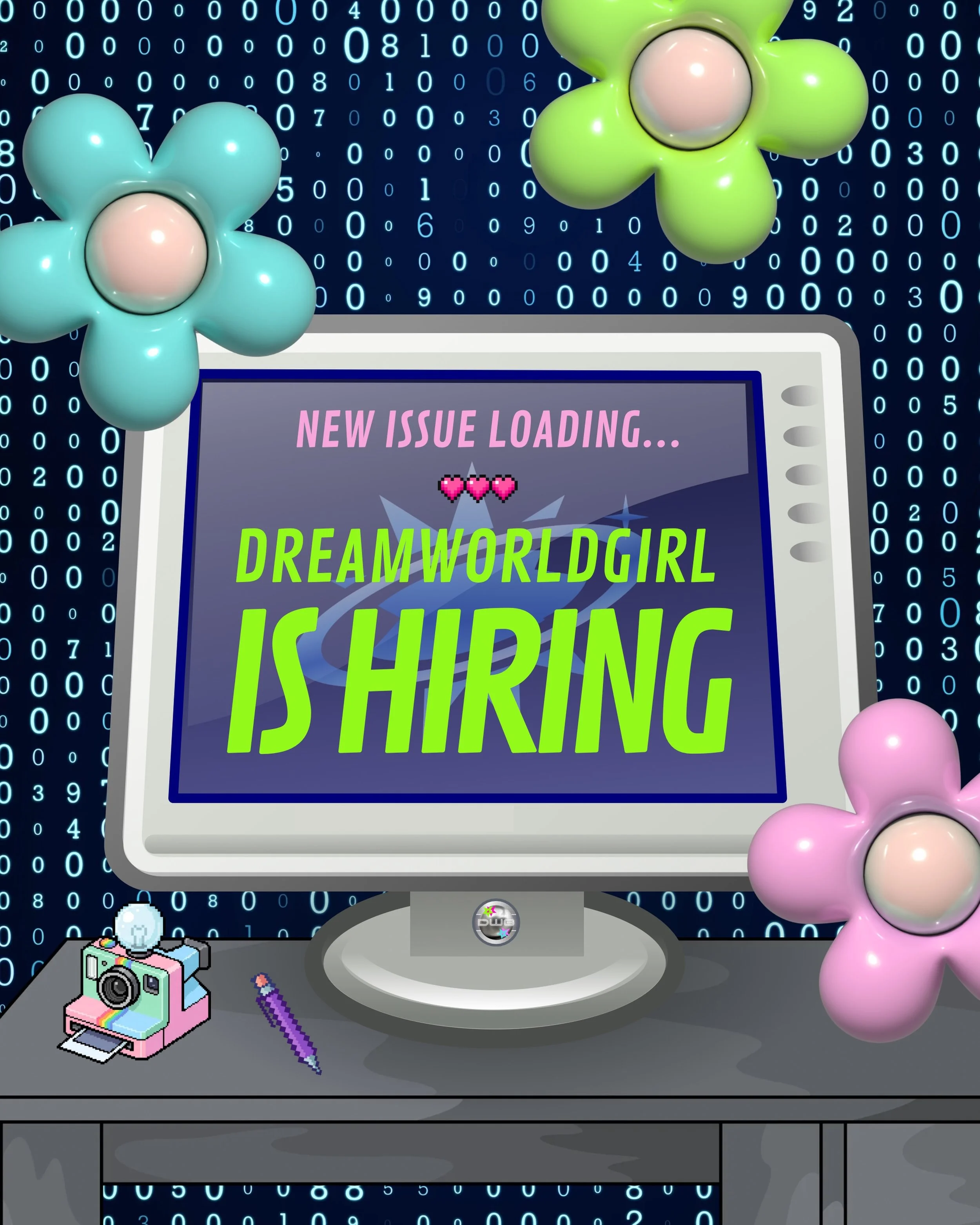 a new dreamworldgirl issue is loading&hellip; 👾 which means it&rsquo;s time to add to our team! we&rsquo;re officially hiring for issue 06! 💻 send in your applications <3

deadline 4 everything: Oct. 20th @ 11:59 PM EST

all available positions 