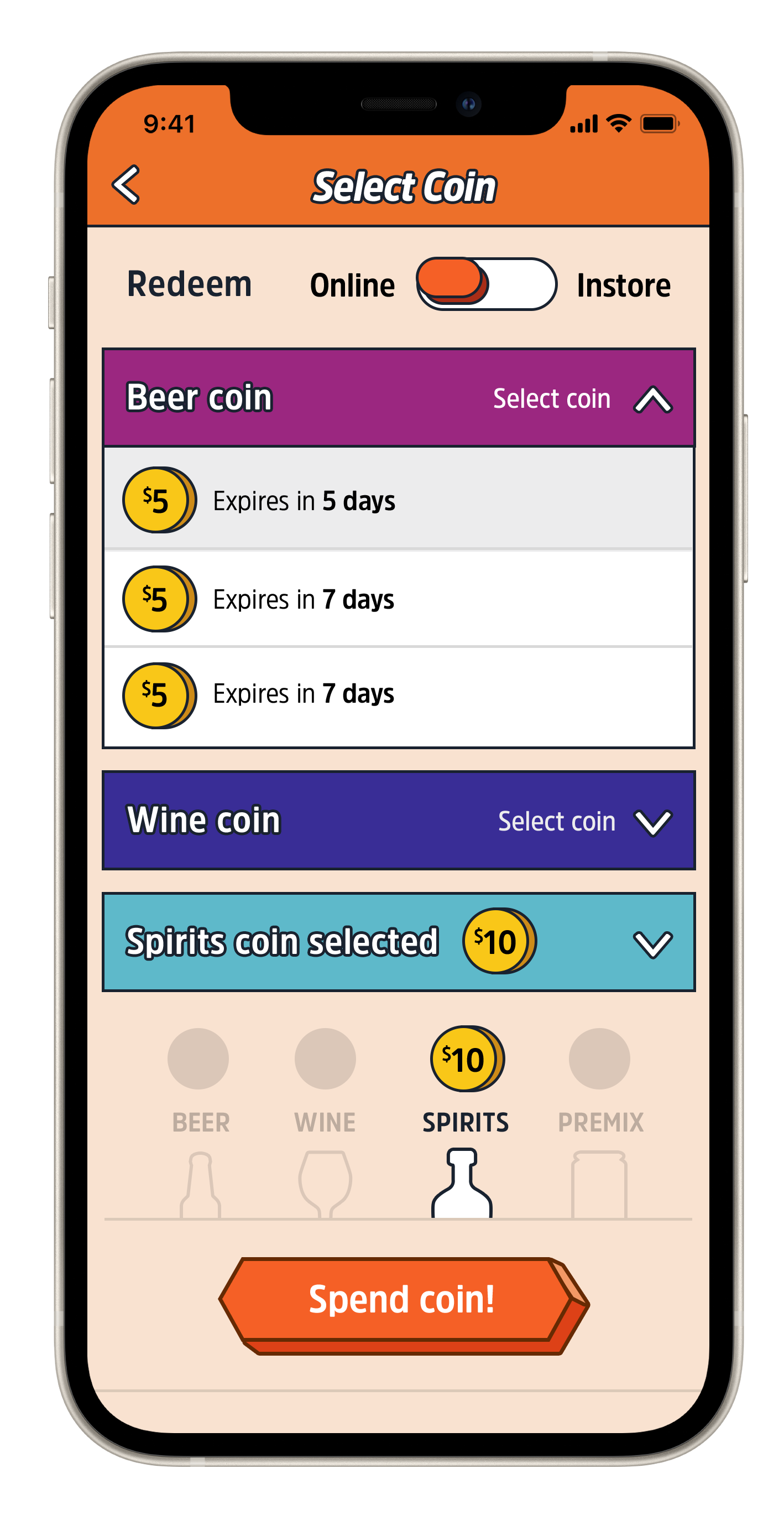 Coin Redemption Screen