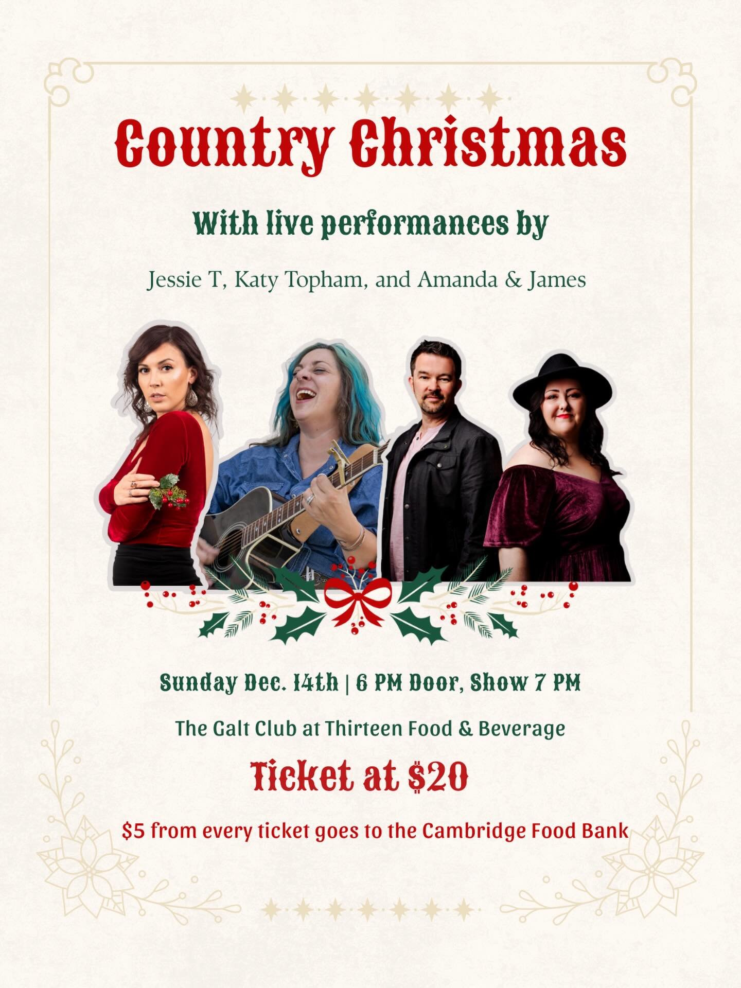 Join us tomorrow at @thegaltclub for a wonderful evening of music in support of the @cambfoodbank !  Performances by @jessiet.official @katytophammusic and @amandaandjamesmusic !  Ticket link in bio!