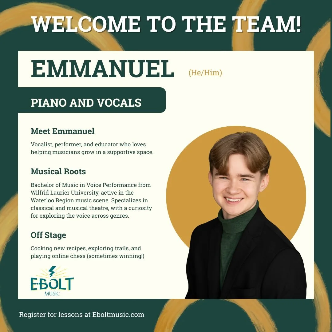 We&rsquo;re thrilled to welcome Emmanuel to the team for voice and piano!  Get at us to try out lessons today!