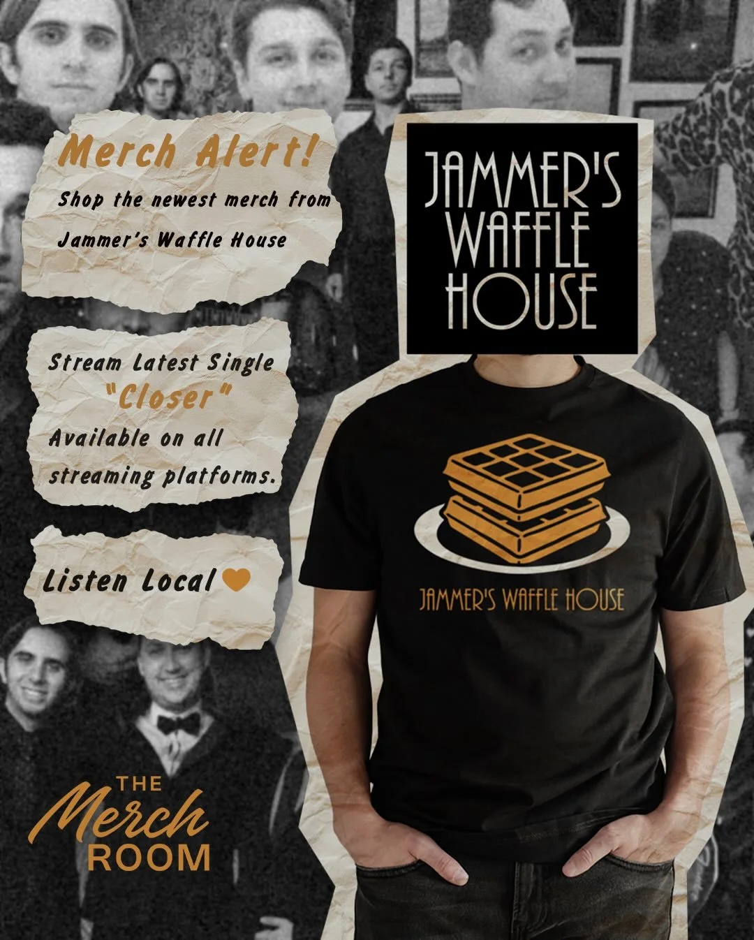 Wednesday merch feature!  Check out @jammerswafflehouse online and snag this rad tee at The Merch Room!  Swipe for shop hours or buy online! (link in bio) #ShareMusicShareLife