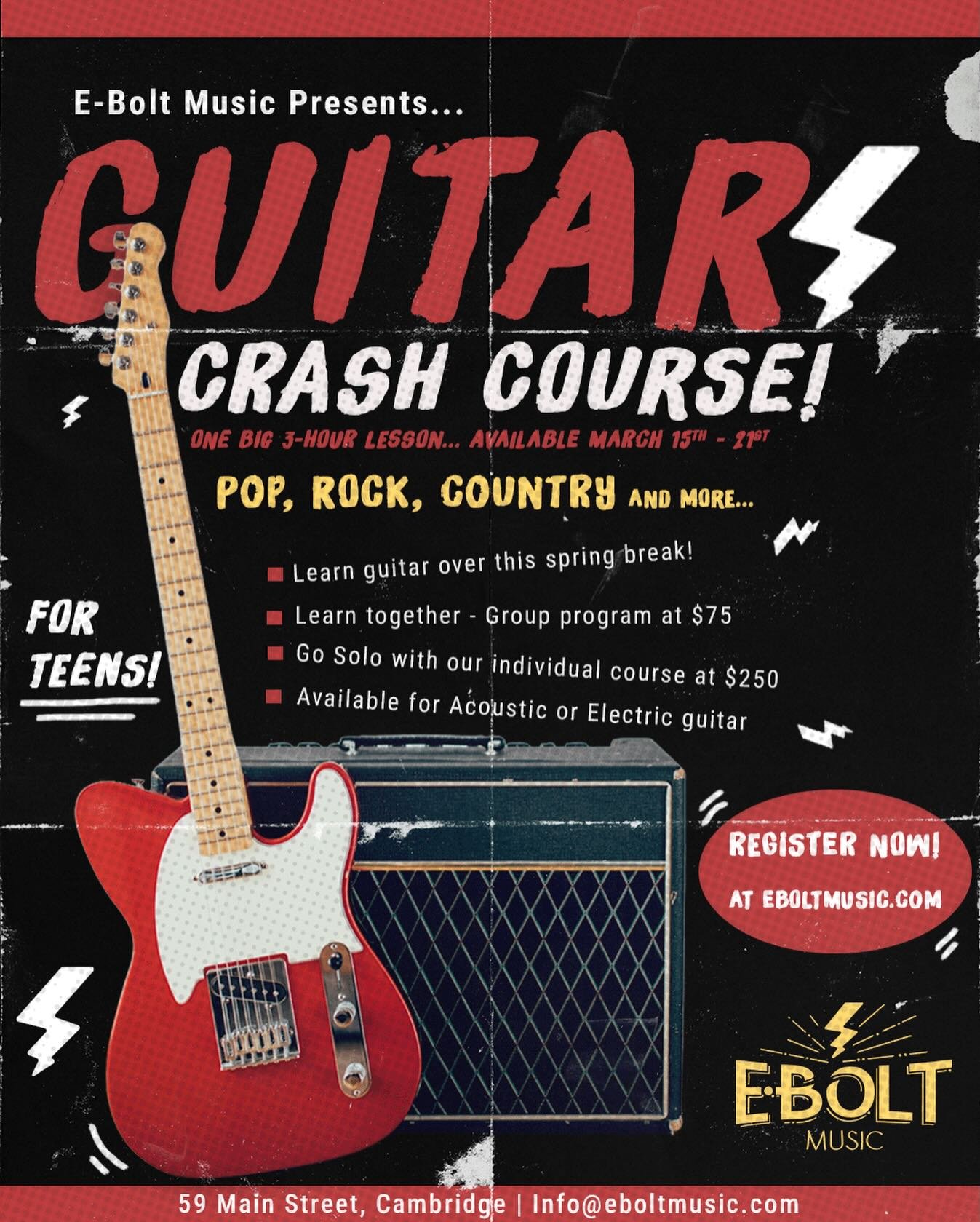 March Break guitar crash courses for teens!!! Use the time off to learn or develop some guitar skills on either acoustic or electric guitar with one big 3-hour lesson with Eric!  Varying availability, so reach out to find the time that&rsquo;s best f