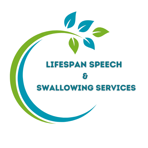 Logo for Lifespan Speech & Swallowing Services with a stylized speech bubble and text.