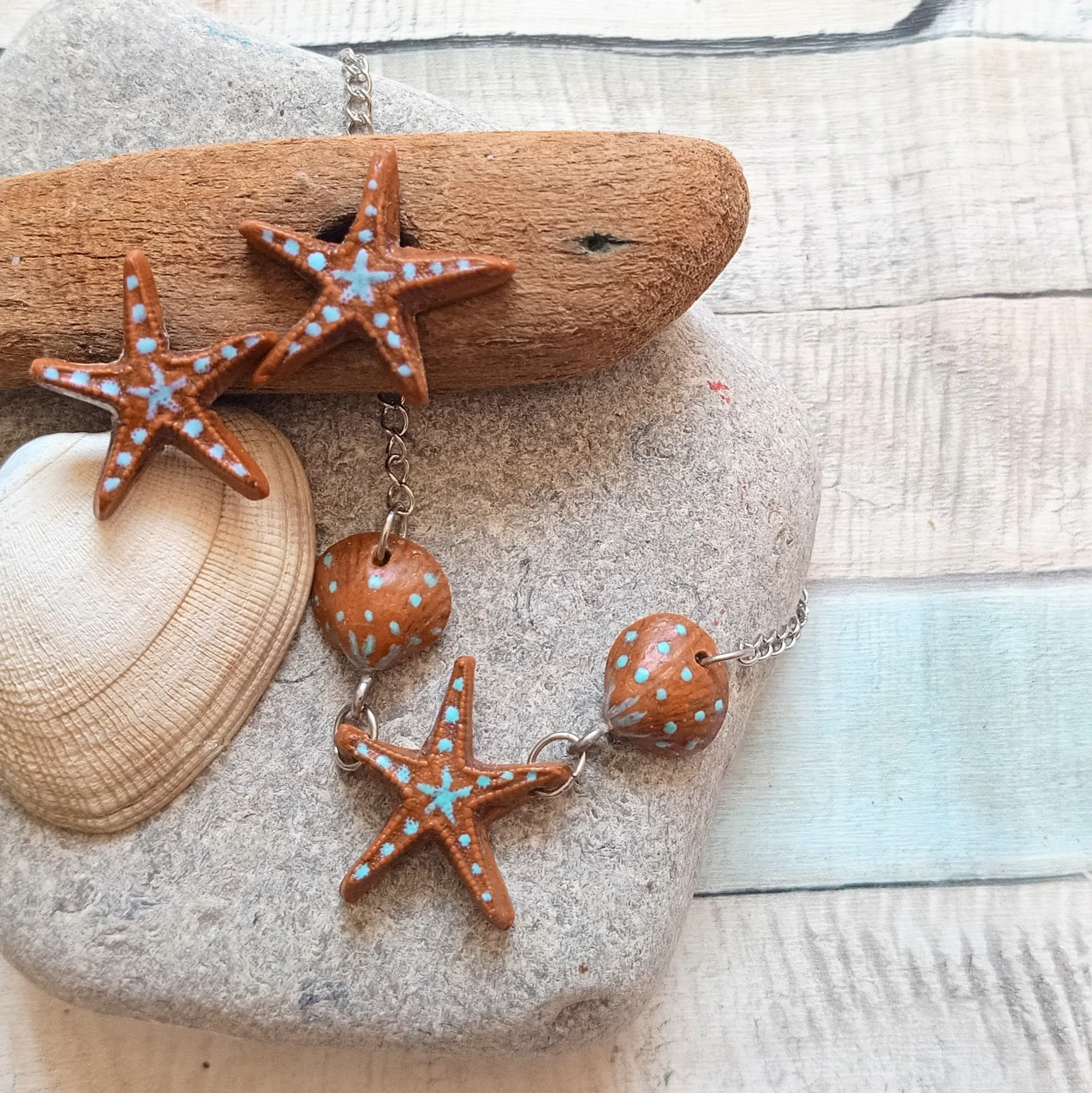 Dawlish Terracotta Starfish and Shell Earrings and Necklace.jpg