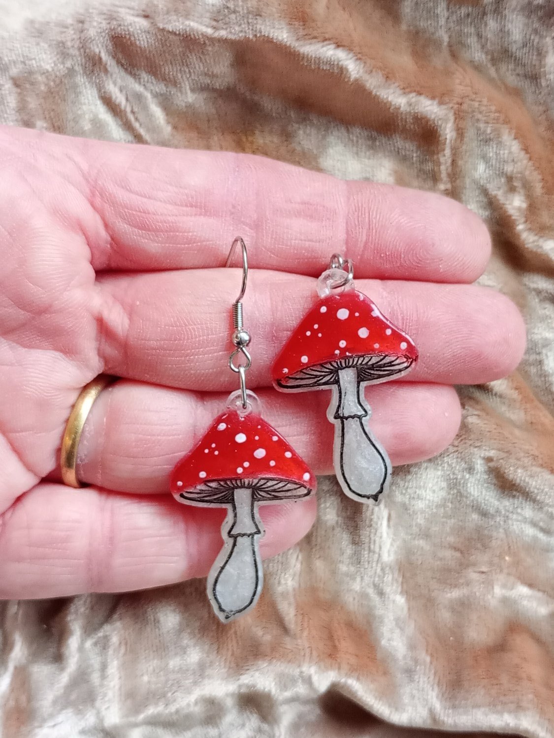 Resin red Toadstool Mushroom large earrings 2