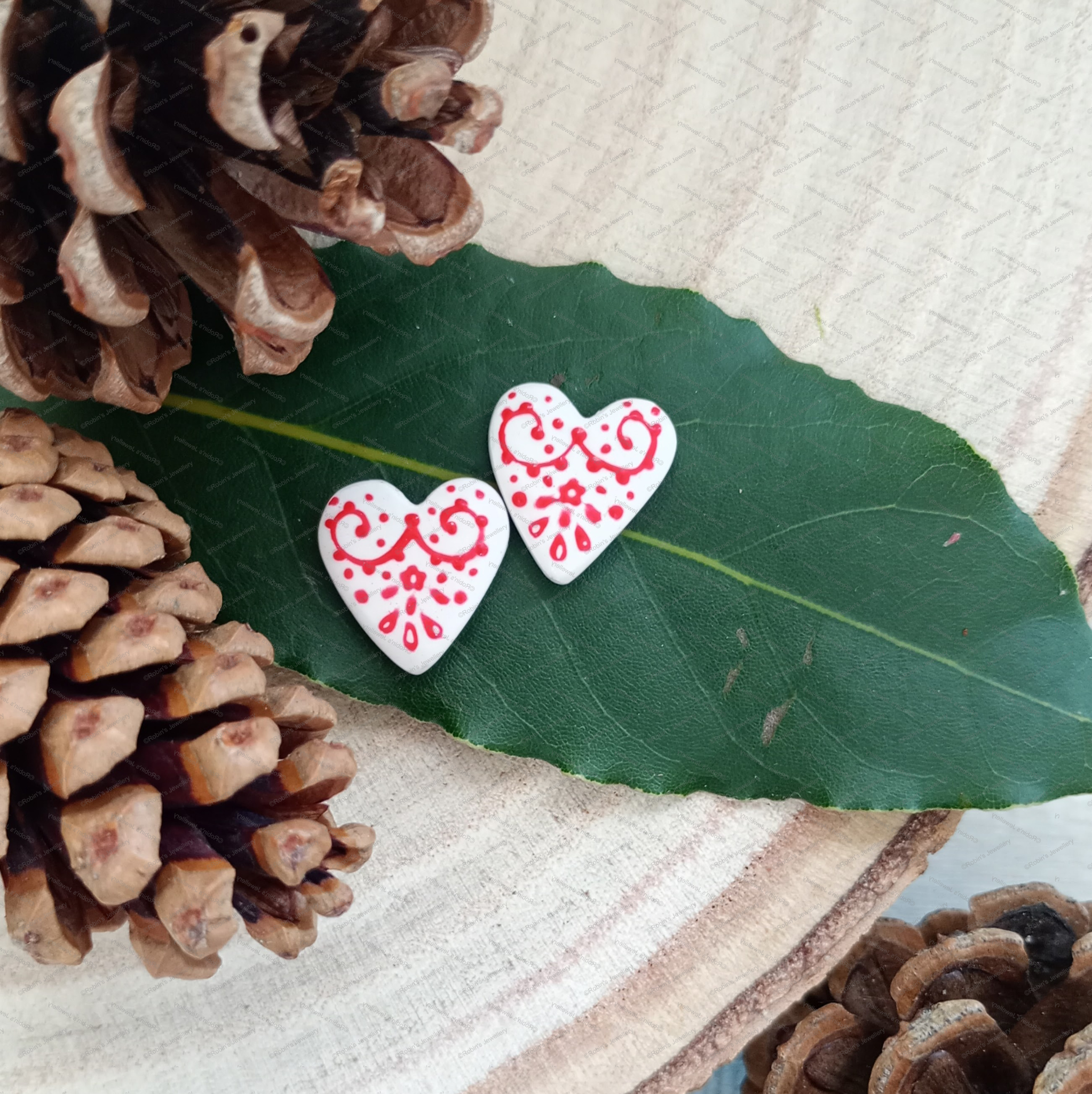 Nordic Heart Shaped Earrings in White