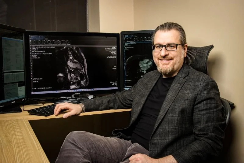 Dr Mark Ibrahim founder of CardiaSpace in his office.