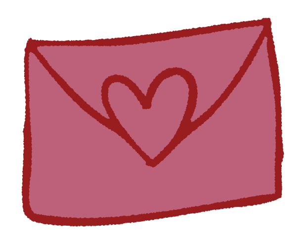 Pink envelope with a heart sketch in the center.