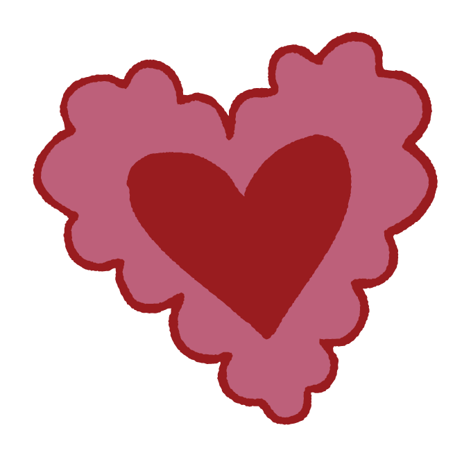 Pink heart with a smaller red heart inside, surrounded by a pink cloud-like outline.