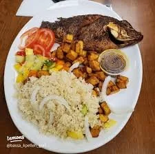 Attieke, Fried Fish, and Plantains