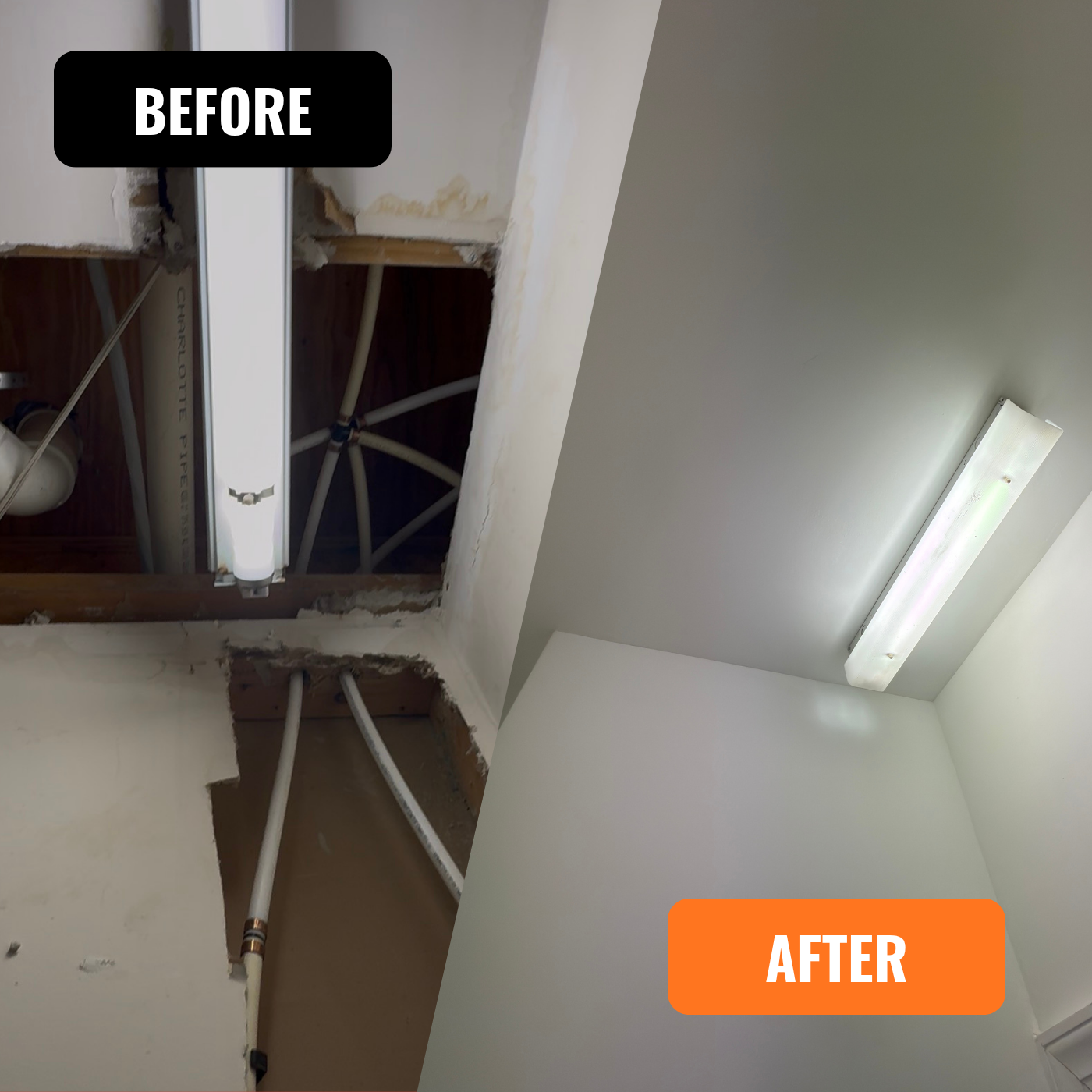 Water damage repaired. Insulation, repair, Painting, Sheetrock, wall repair.