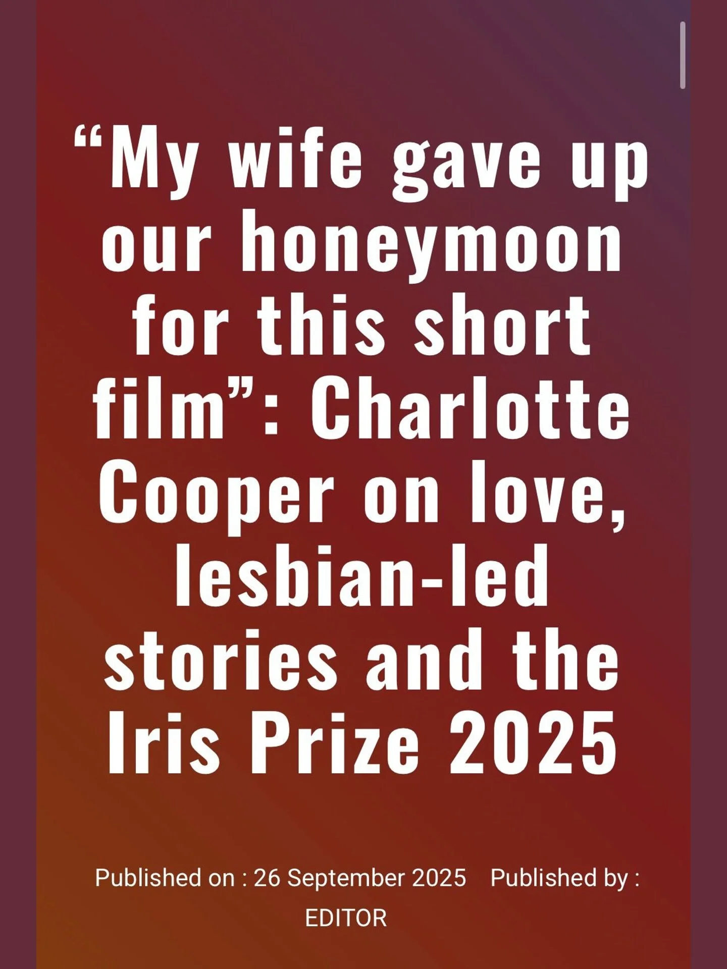 It was her idea I promise! 

So excited that Bury Your Gays is heading to the @irisprize (just weeks away!) and will also be streamable on Channel 4 from mid-October! I spoke to DIVA about queer joy, telling our own stories, and why this film means s