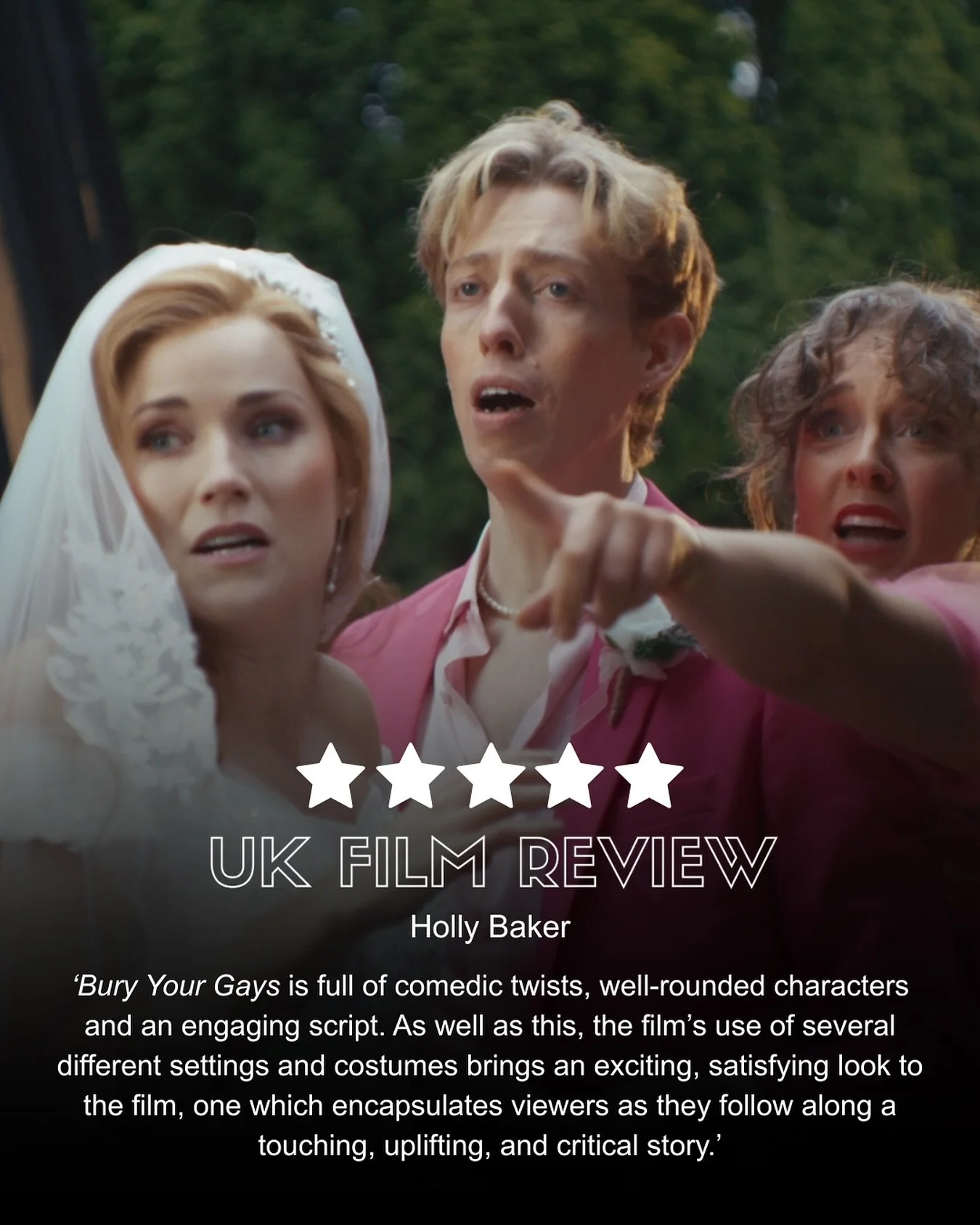Wow! ⭐️⭐️⭐️⭐️⭐️ for @buryyourgaysfilm from @ukfilmreview ! Thanks so much for reviewing us. 

Support us or tell us what you think with a review on @letterboxd or @imdb 

We couldn&rsquo;t have made this film without our talented and hardworking crew