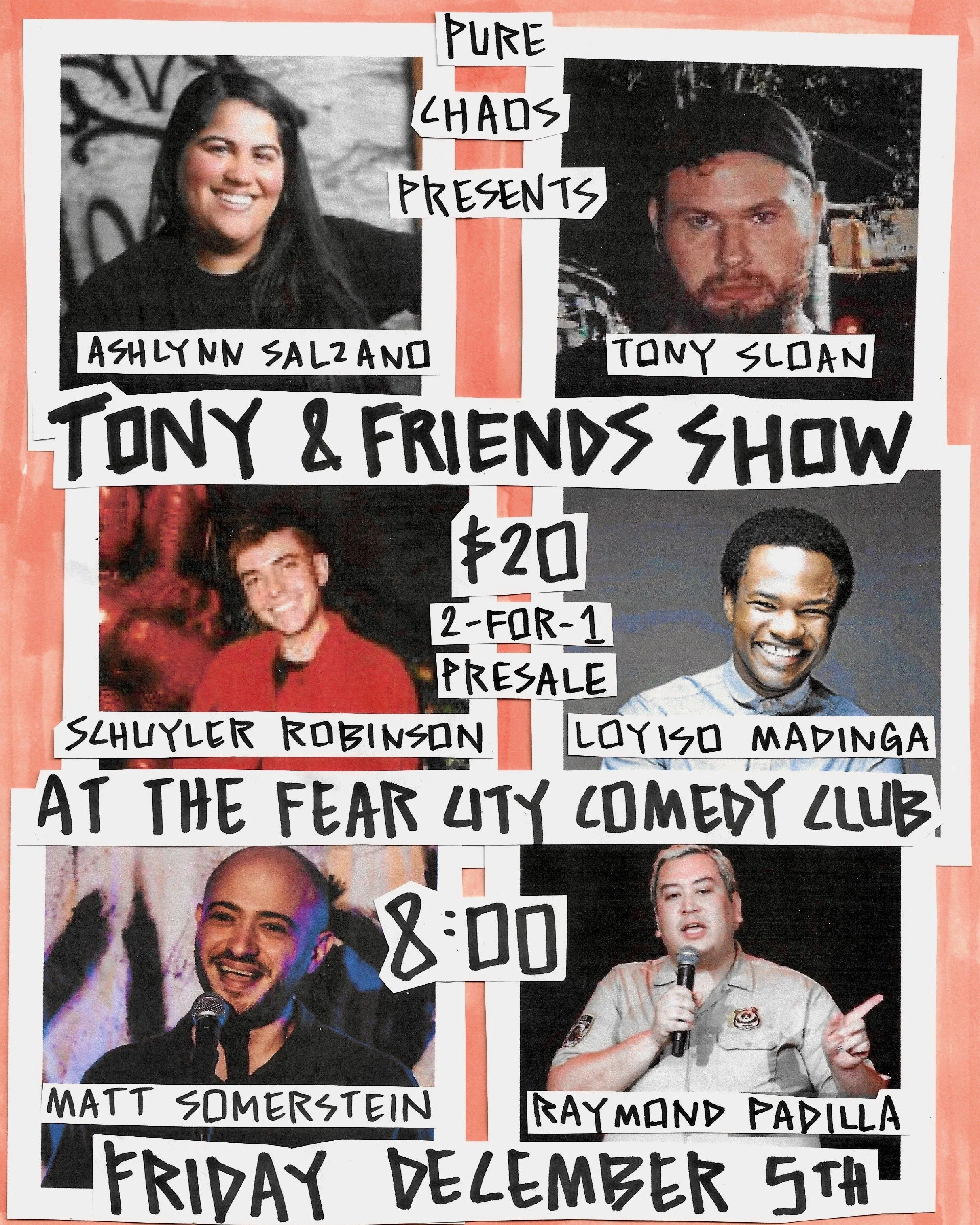 Friday 12/05/2025 PURE CHAOS PRESENTS: Tony &amp; Friends at THE FEAR CITY COMEDY CLUB