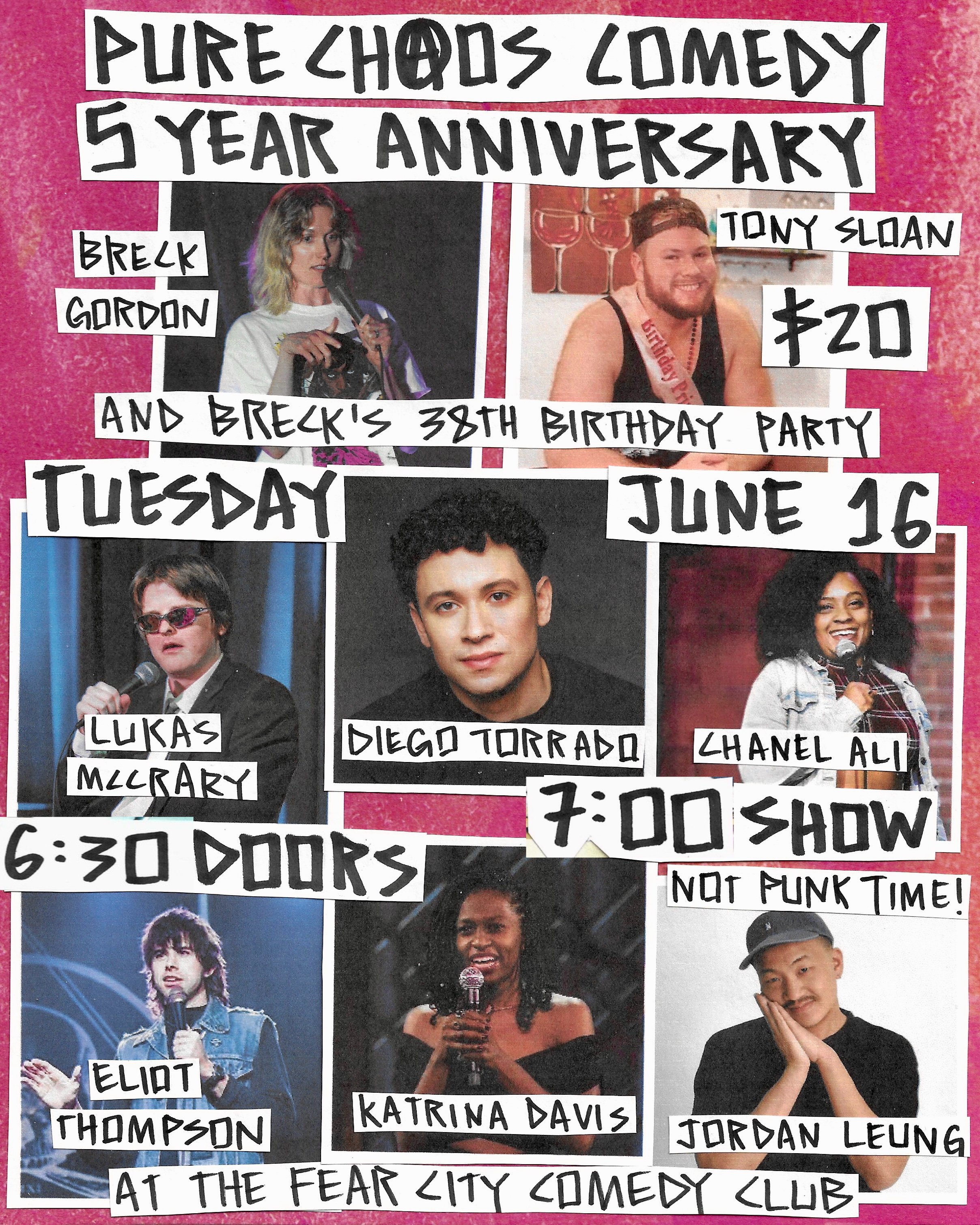 Tuesday 06/16/2026 PURE CHAOS- 5 YEAR ANNIVERSARY at THE FEAR CITY COMEDY CLUB 