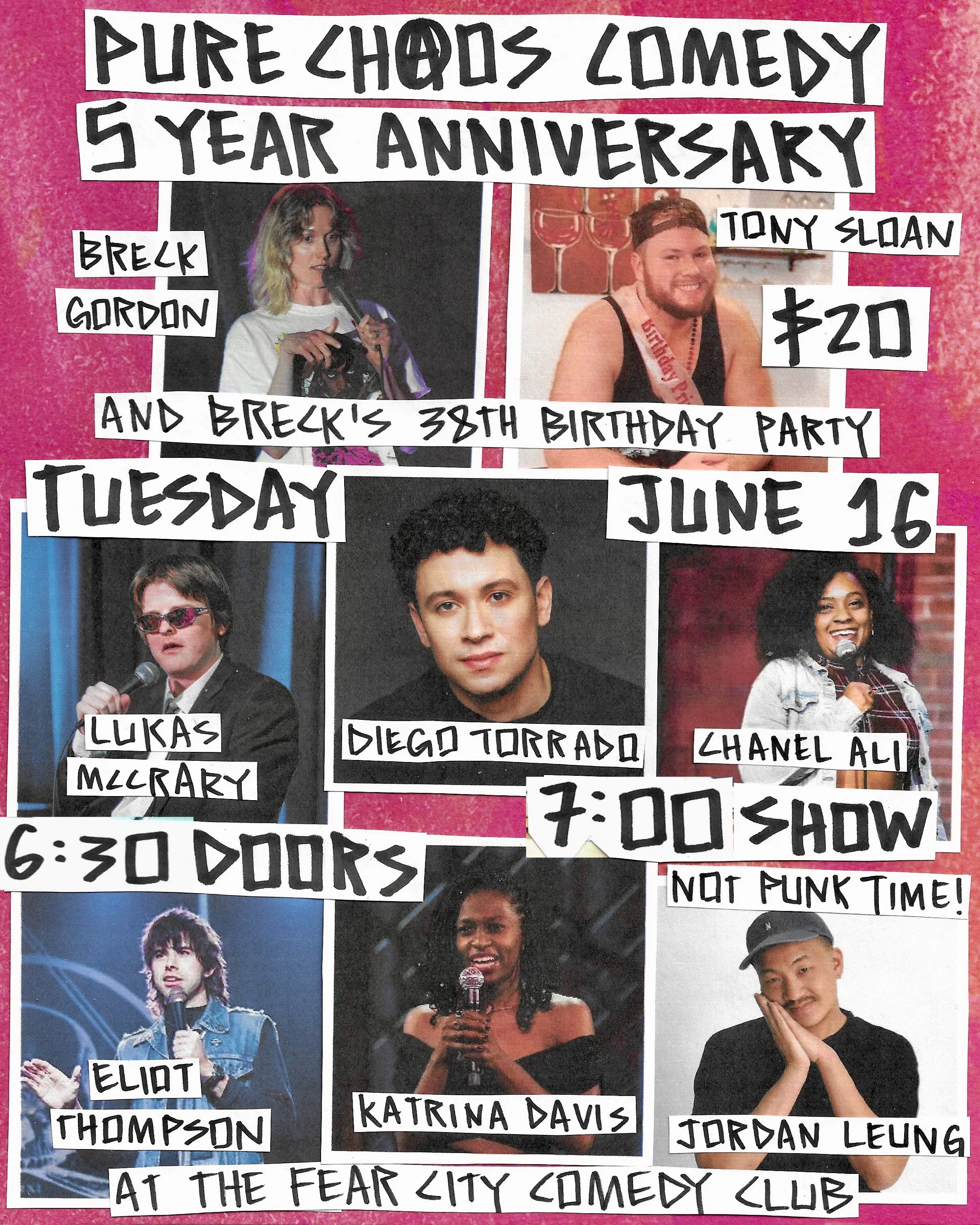 Tuesday 06/16/26 - PURE CHAOS - 5 YEAR ANNIVERSARY at THE FEAR CITY COMEDY CLUB
