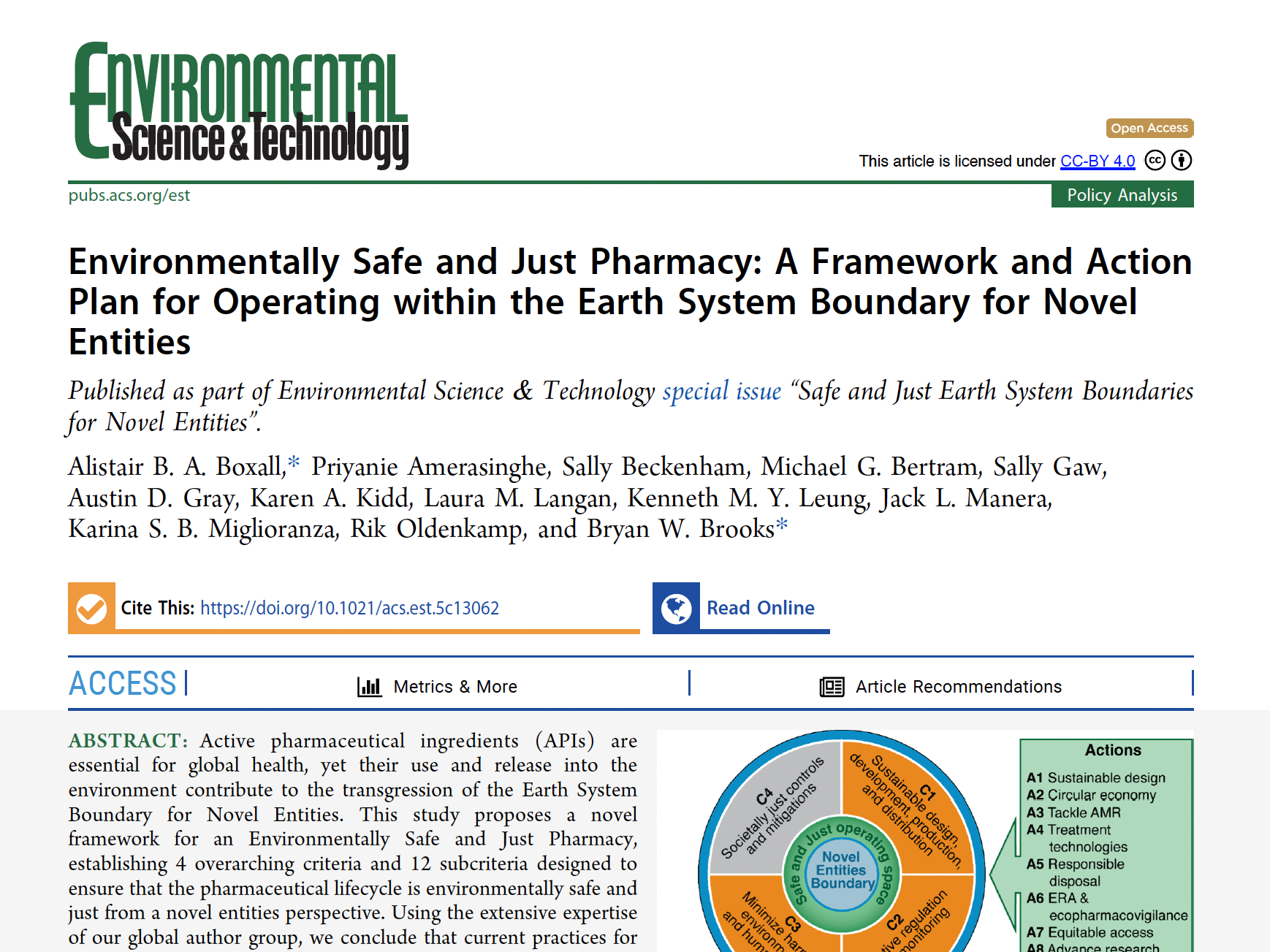 Safe and Just Pharmacy paper out in ES&amp;T