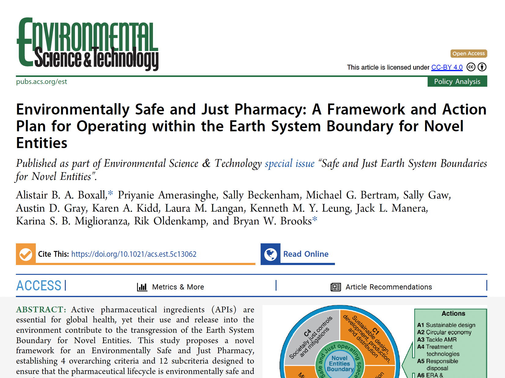 Safe and Just Pharmacy paper out in ES&amp;T