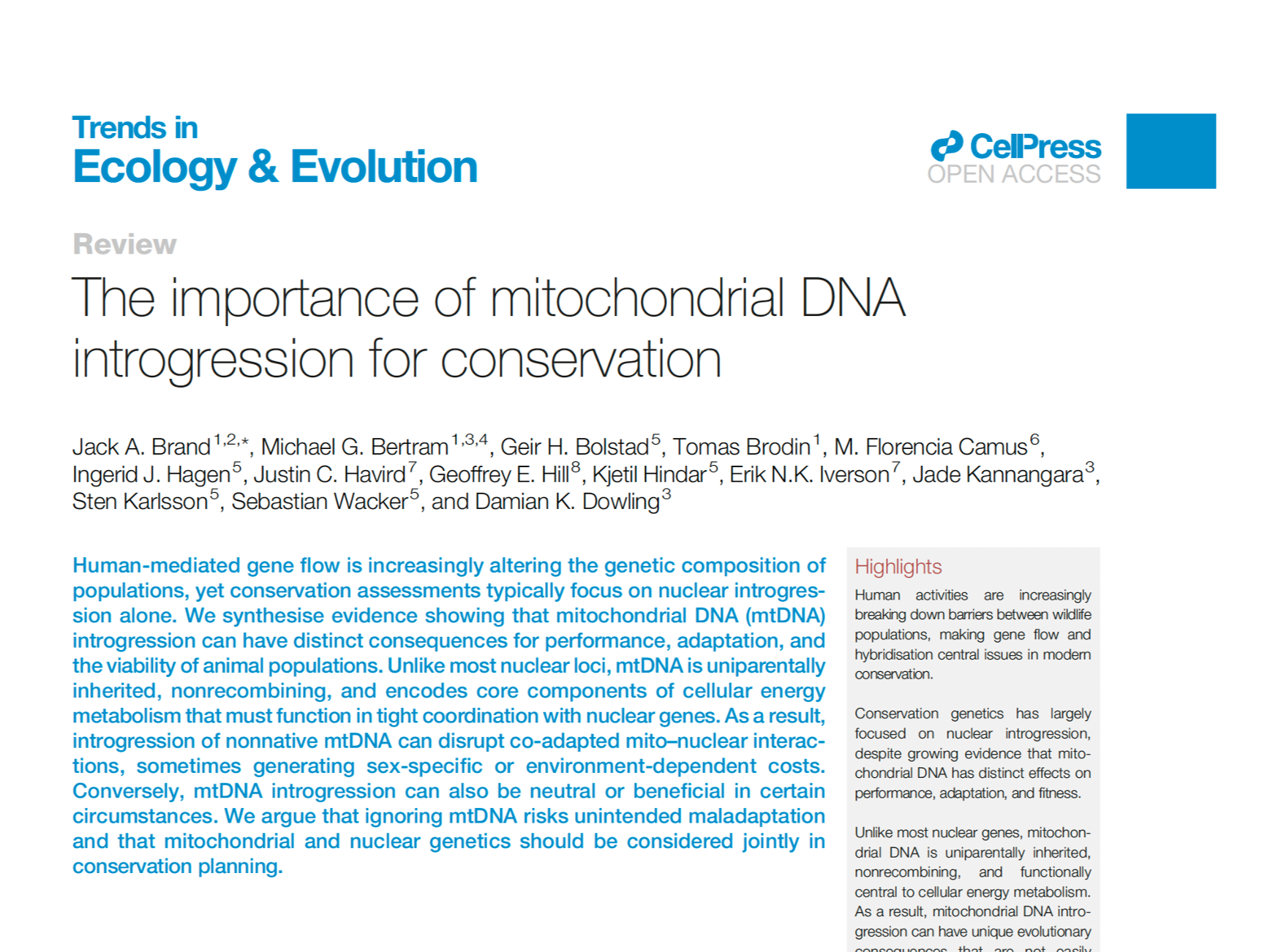 New mDNA introgression paper out in TREE