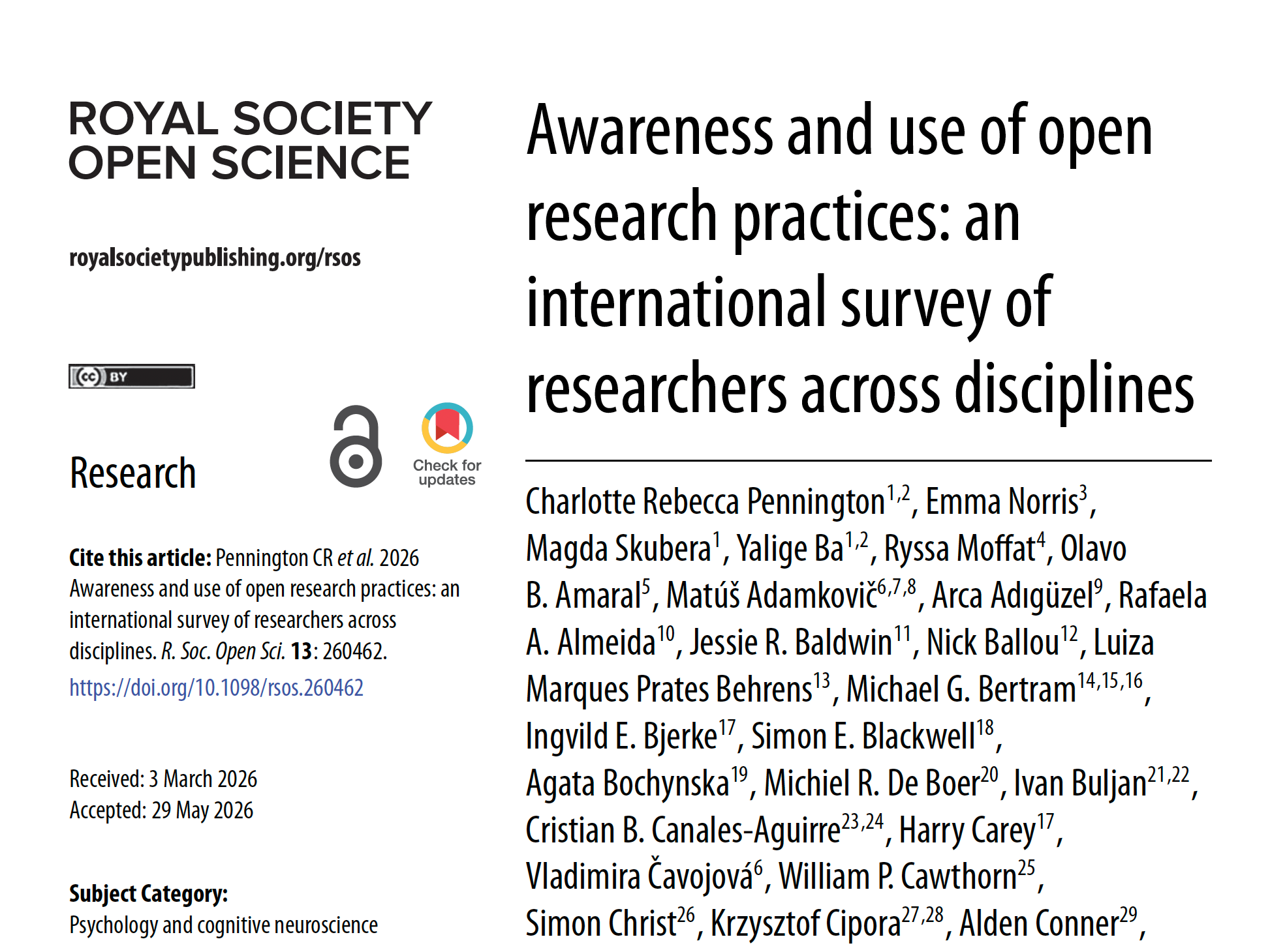 New RSOS paper published on the use of open research practices