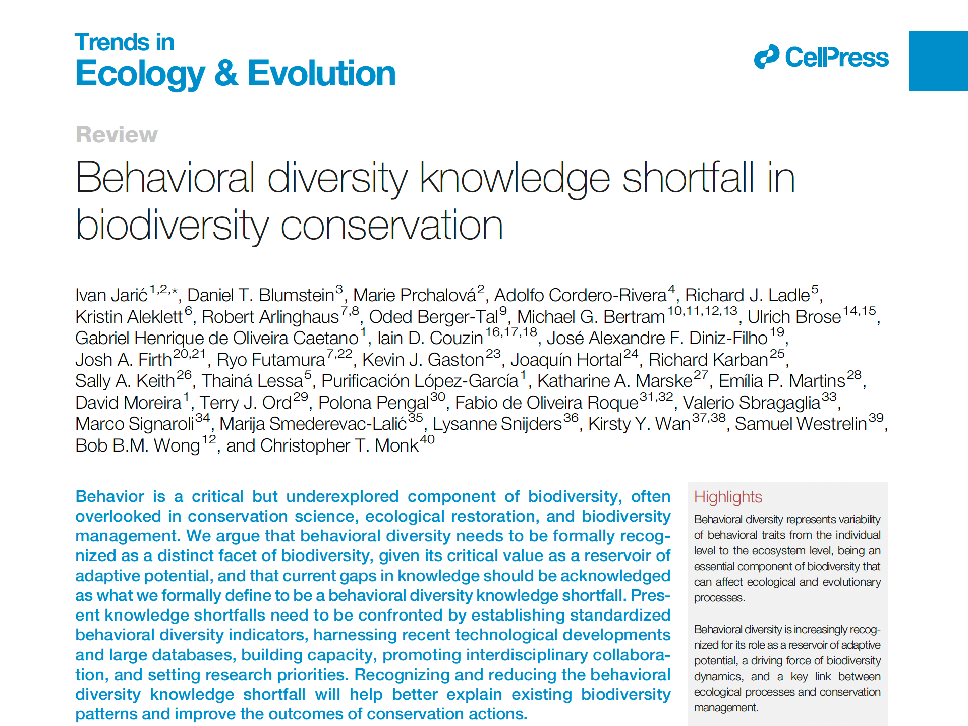 New behavioural diversity paper out in TREE