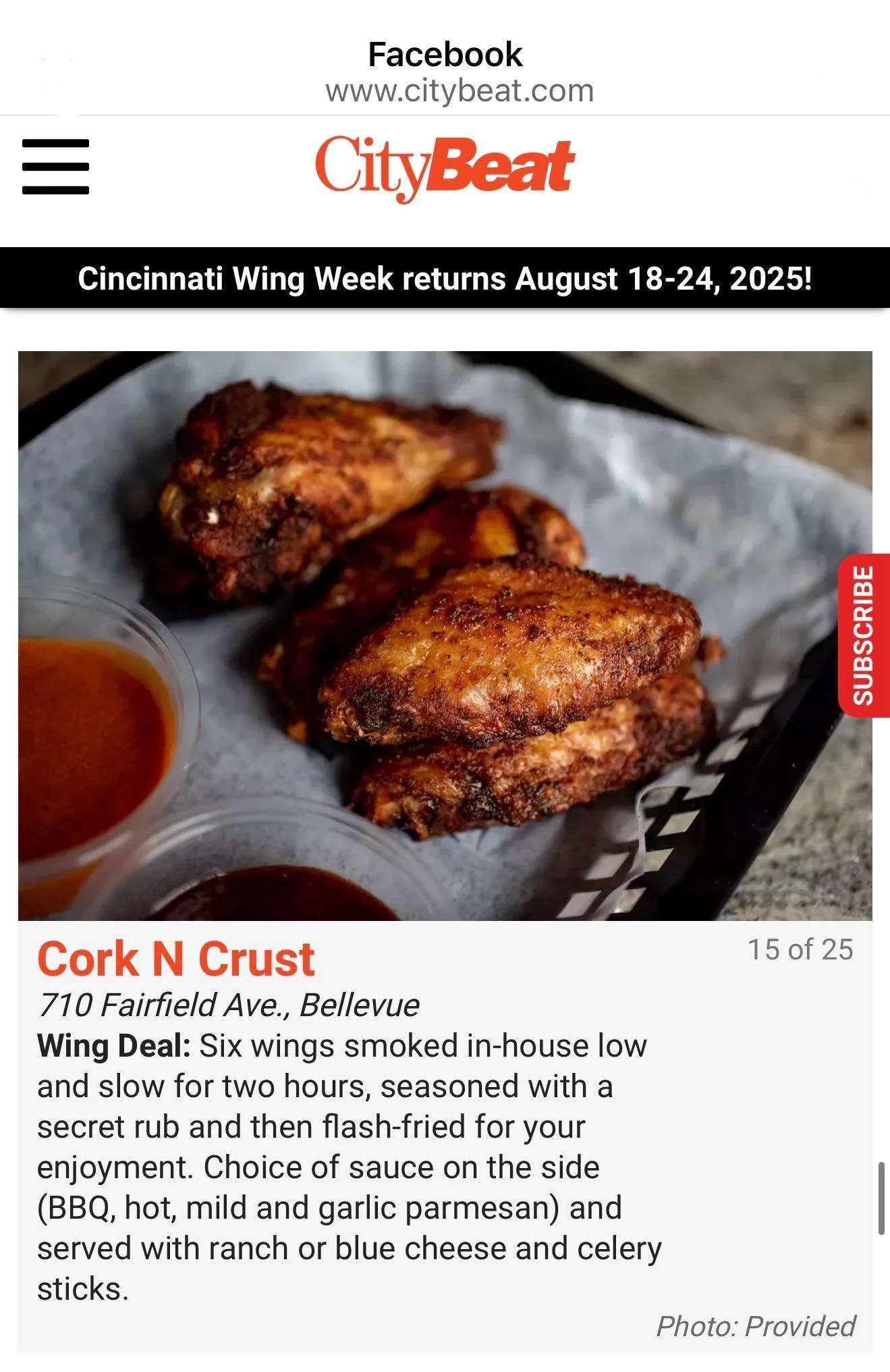 Wing Week Specials at Cork N Crust! Aug 18-24th