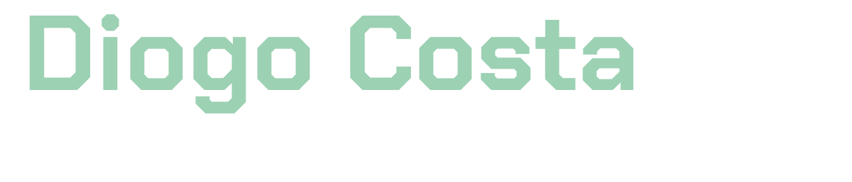 Text displaying 'Diogo Costa' in large green letters and 'Art Director' in smaller white letters underneath.
