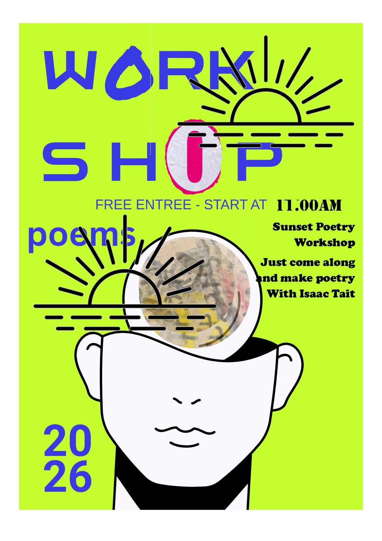 Isaac is leading a 'Sunset Poetry' on Saturday 2 May at 11am. The workshop is free and you don't need to know anything about poetry