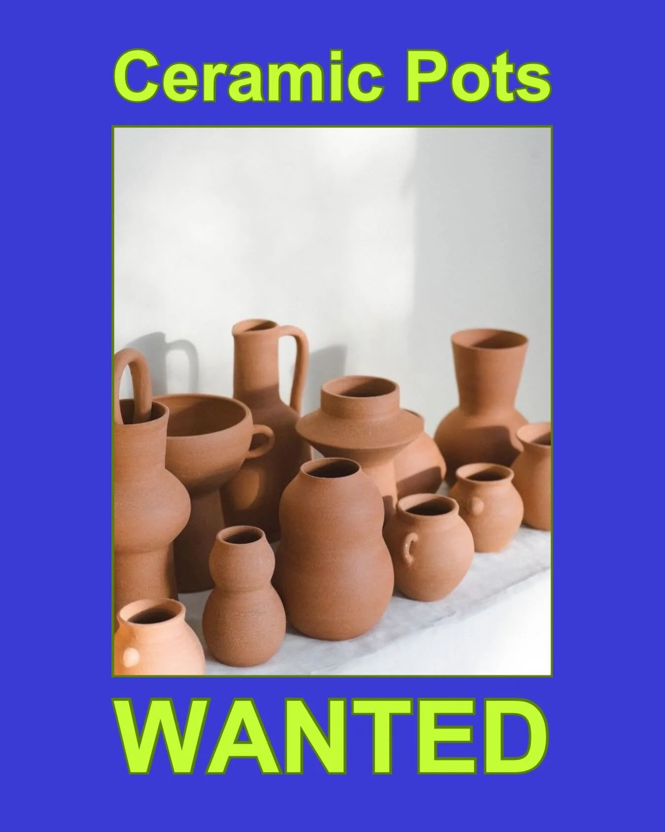Artist Isaac Tait is seeking donations of ceramic pots for his upcoming solo exhibition. If you have any you&rsquo;re happy to part with, please bring them into the studio to donate. 

Isaac is creating his own Bodega Mart at the Shed Gallery where t