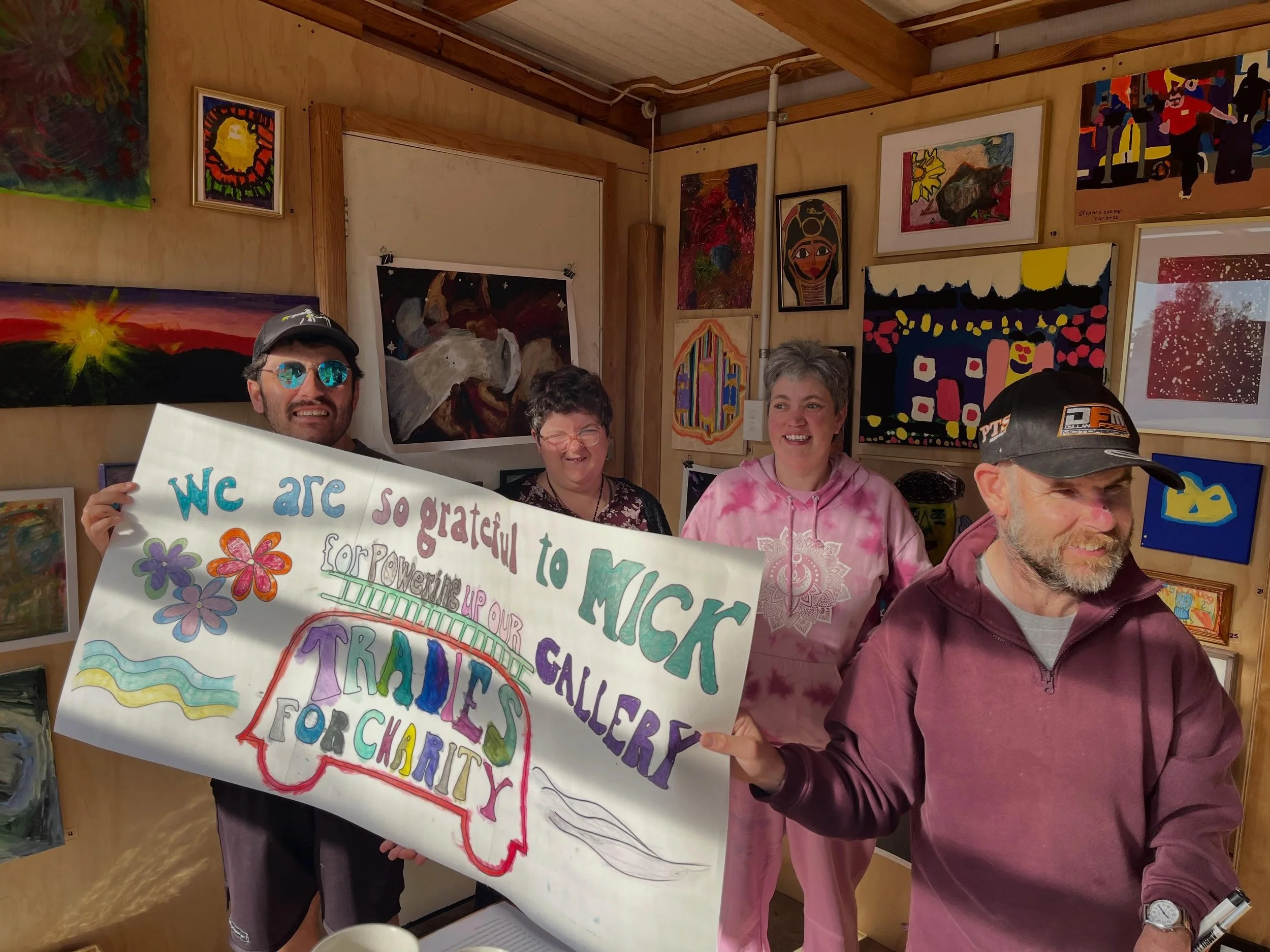 Power is on at the Shed Gallery with thanks to Mick from Tradies for Charity! This means we can continue to open the gallery through the winter months, add spotlights to make the artwork pop and process art sales on site. 

The Shed Gallery has been 