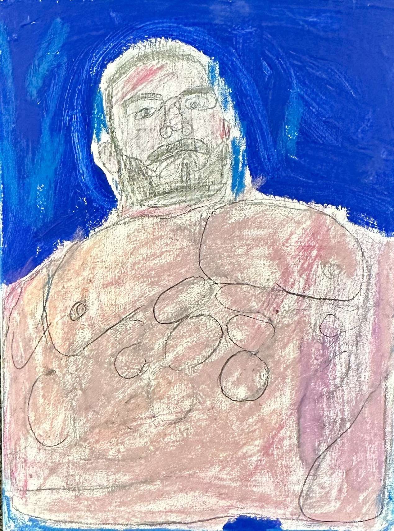 A muscular man's torso showing his face and chest