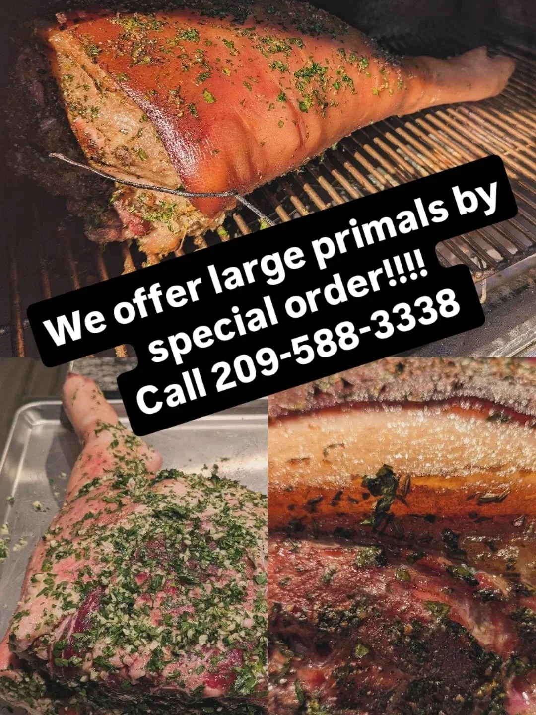 We offer large primals like this whole rear leg on special order for any of your professional or at home needs.
Please call us at 209-588-3338 with any questions you may have!!!
30-day notice preffered for guaranteed availability****