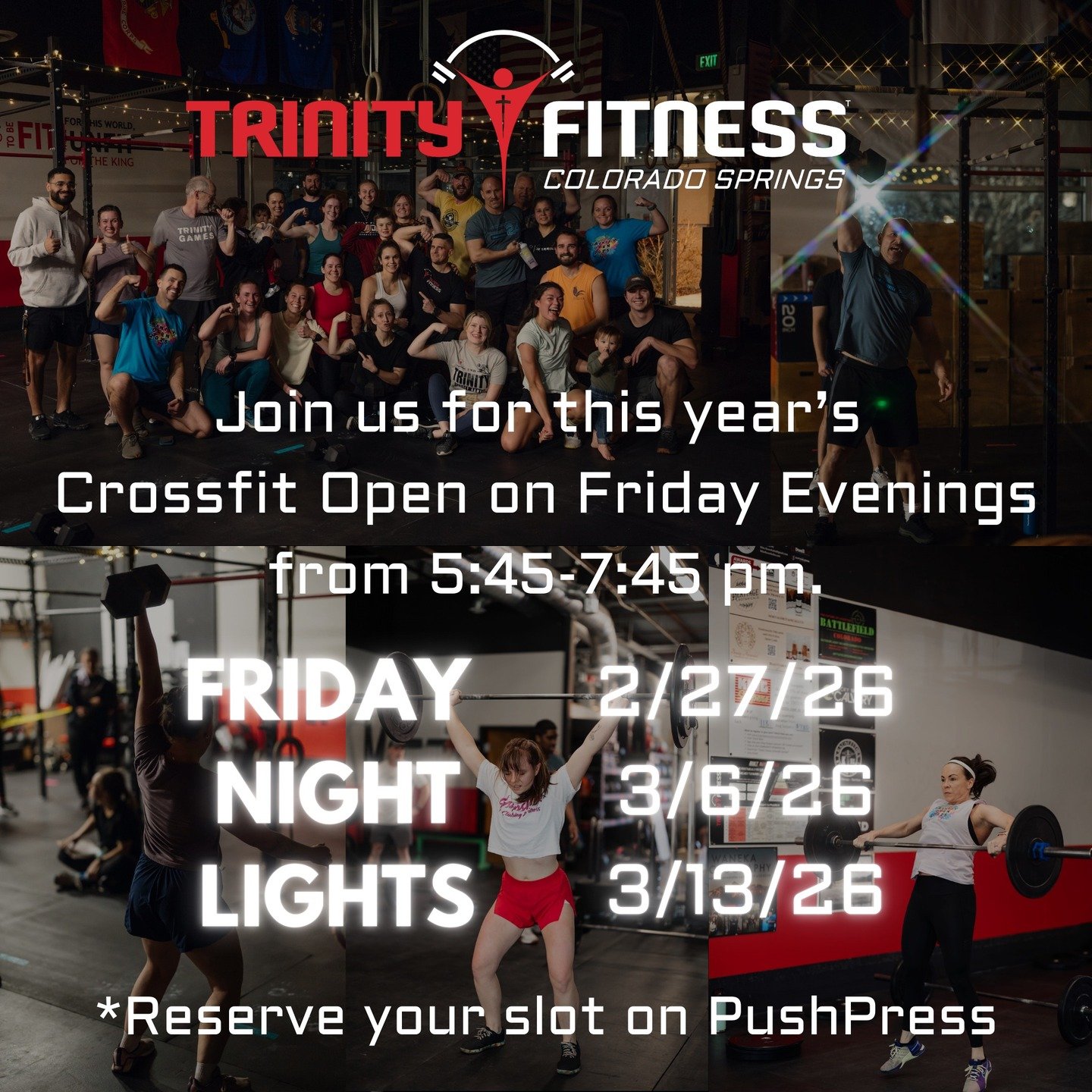 ✨🔥 FRIDAY NIGHT LIGHTS IS BACK 🔥✨

Once a year, athletes all over the world throw down in the CrossFit Open&hellip; and while Trinity Fitness is NOT a CrossFit gym, we LOVE joining the broader functional fitness community for this incredible event!