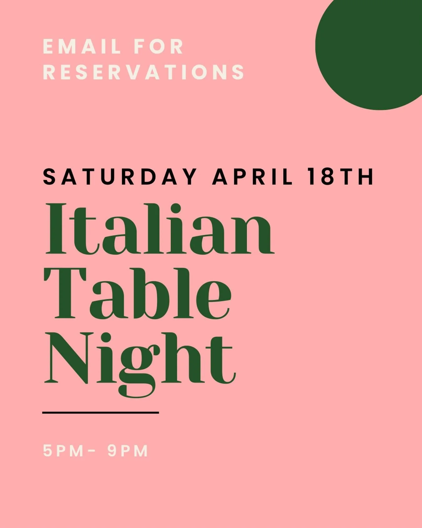 @chef_tony_tipping &amp; @evanhcooks are feeling inspired by Italian small plates! So we will have Italian sharing plates, homemade pasta and of course tiramisu on April 18th! 

The menu will be &Agrave; la carte and we will have our bar open! We are