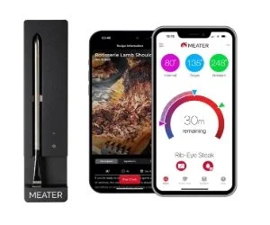 a meat thermometer and two smart phones